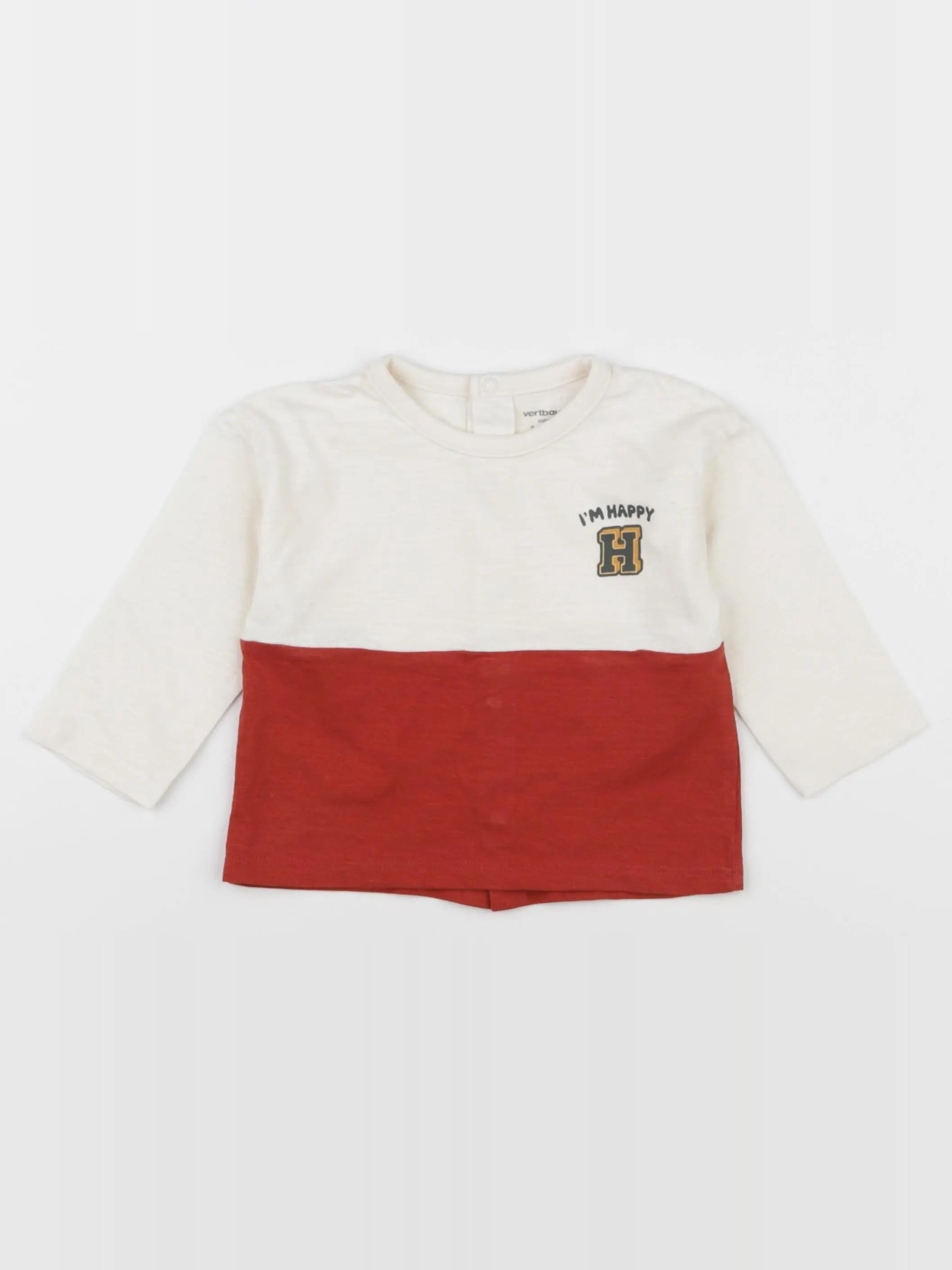 Vertbaudet - tee-shirt beige, rouge - 9 mois