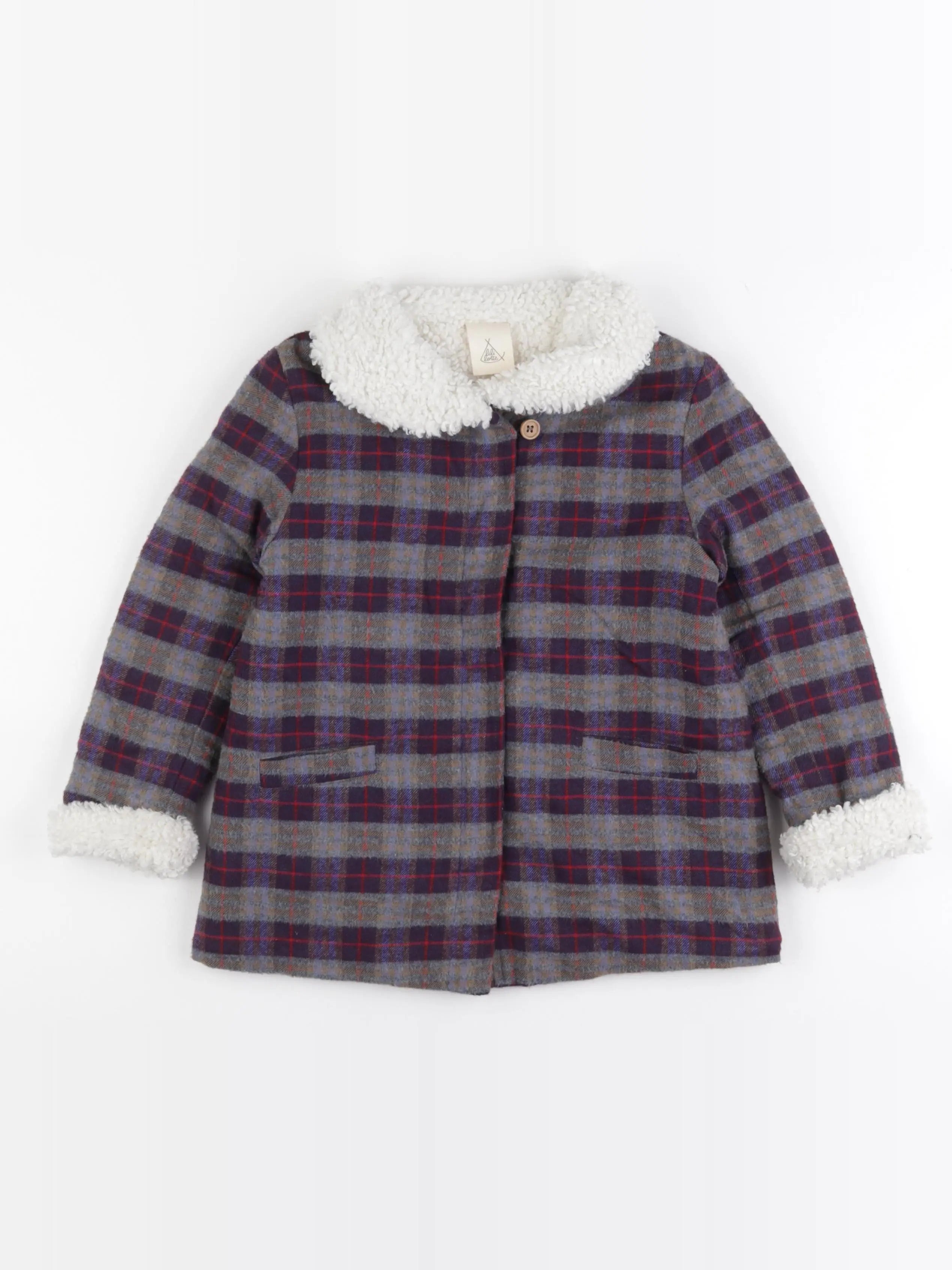 Lililotte - veste doublé rouge, gris - 6 ans