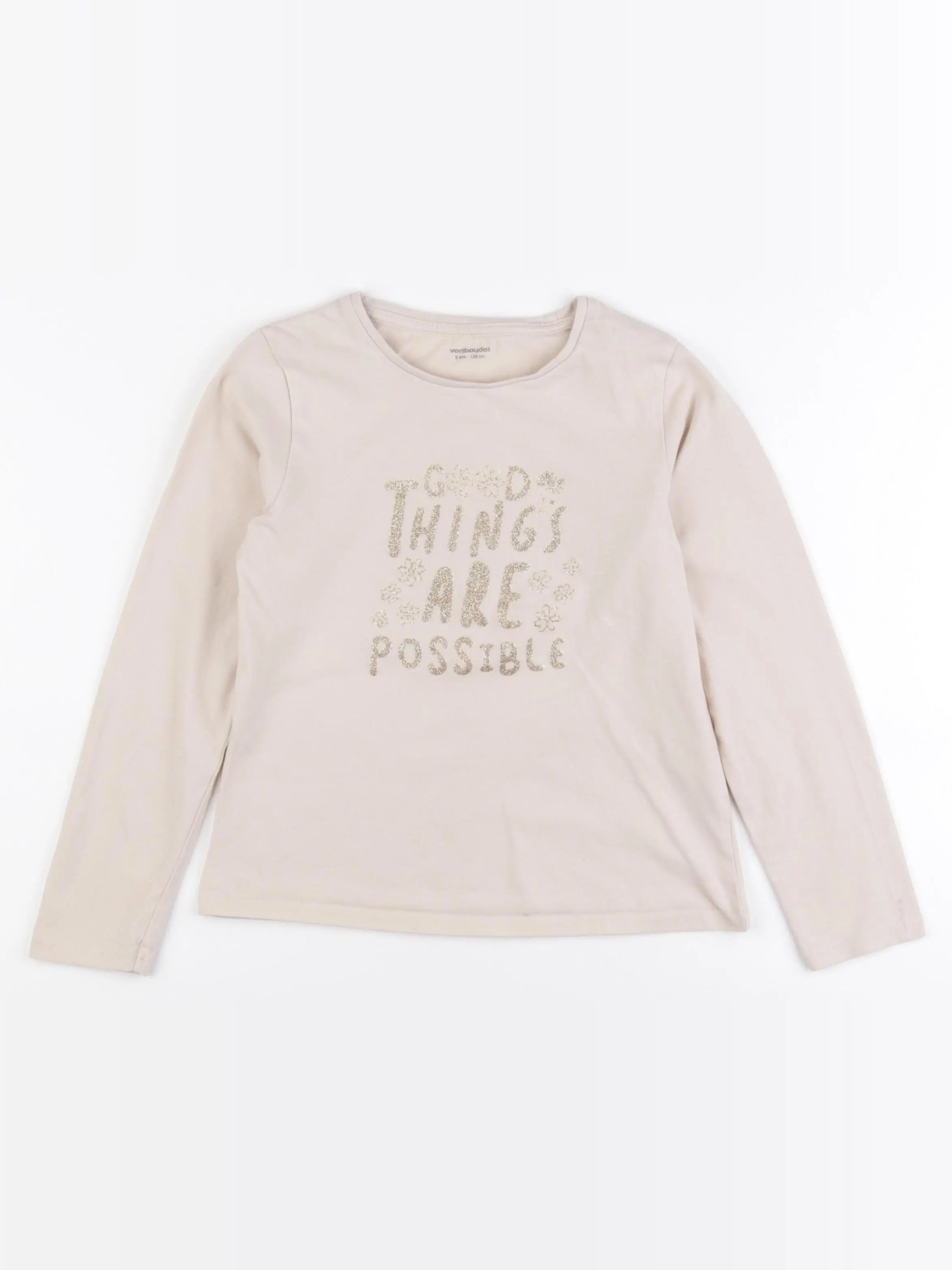 Vertbaudet - tee-shirt beige - 8 ans