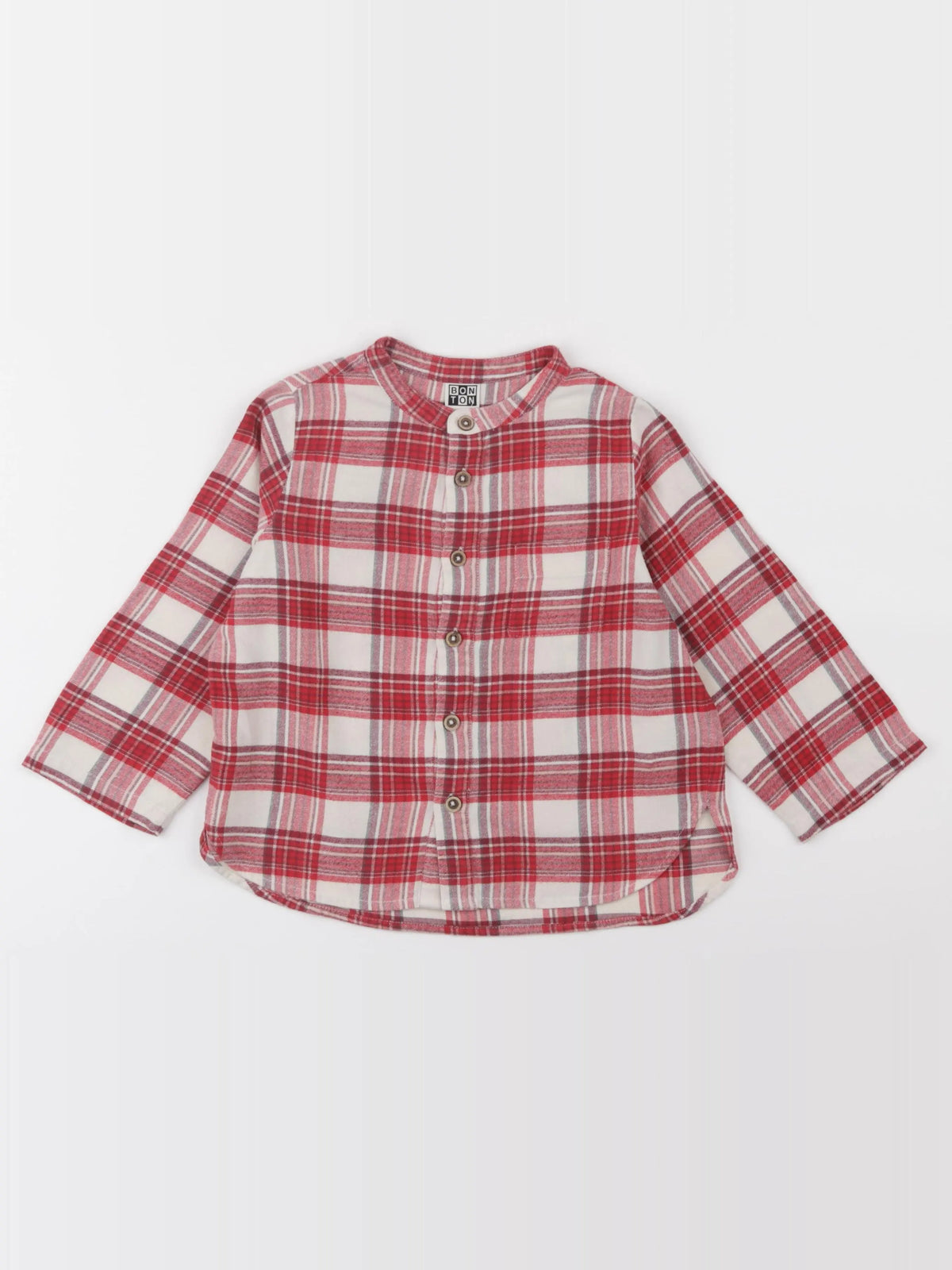 Bonton - chemise beige, rouge - 4 ans