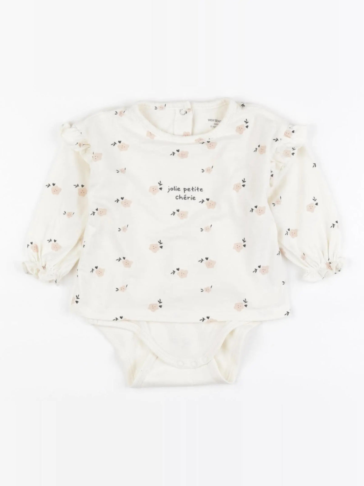 Vertbaudet - body tee-shirt beige, rose - 6 mois