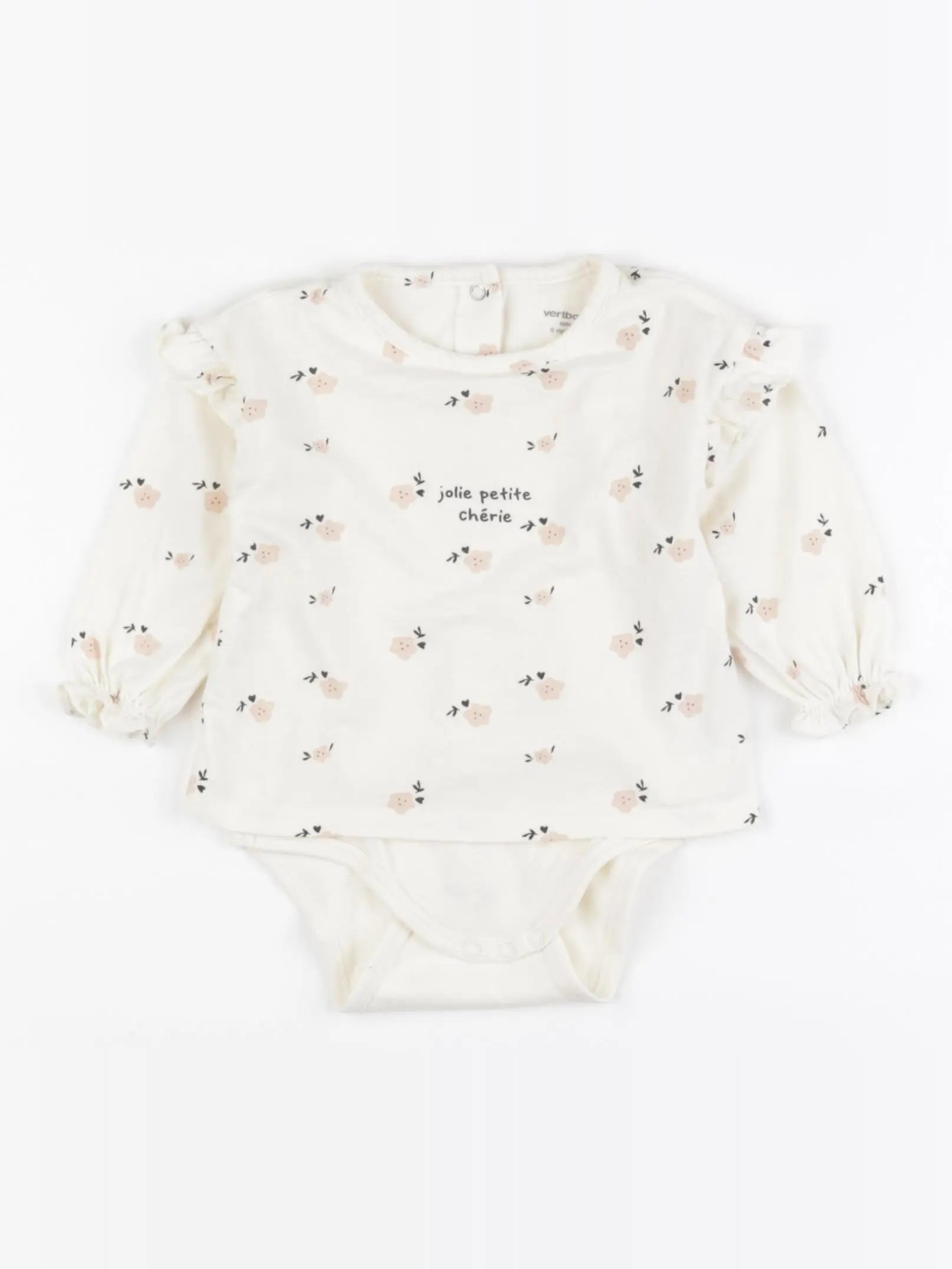 Vertbaudet - body tee-shirt beige, rose - 6 mois