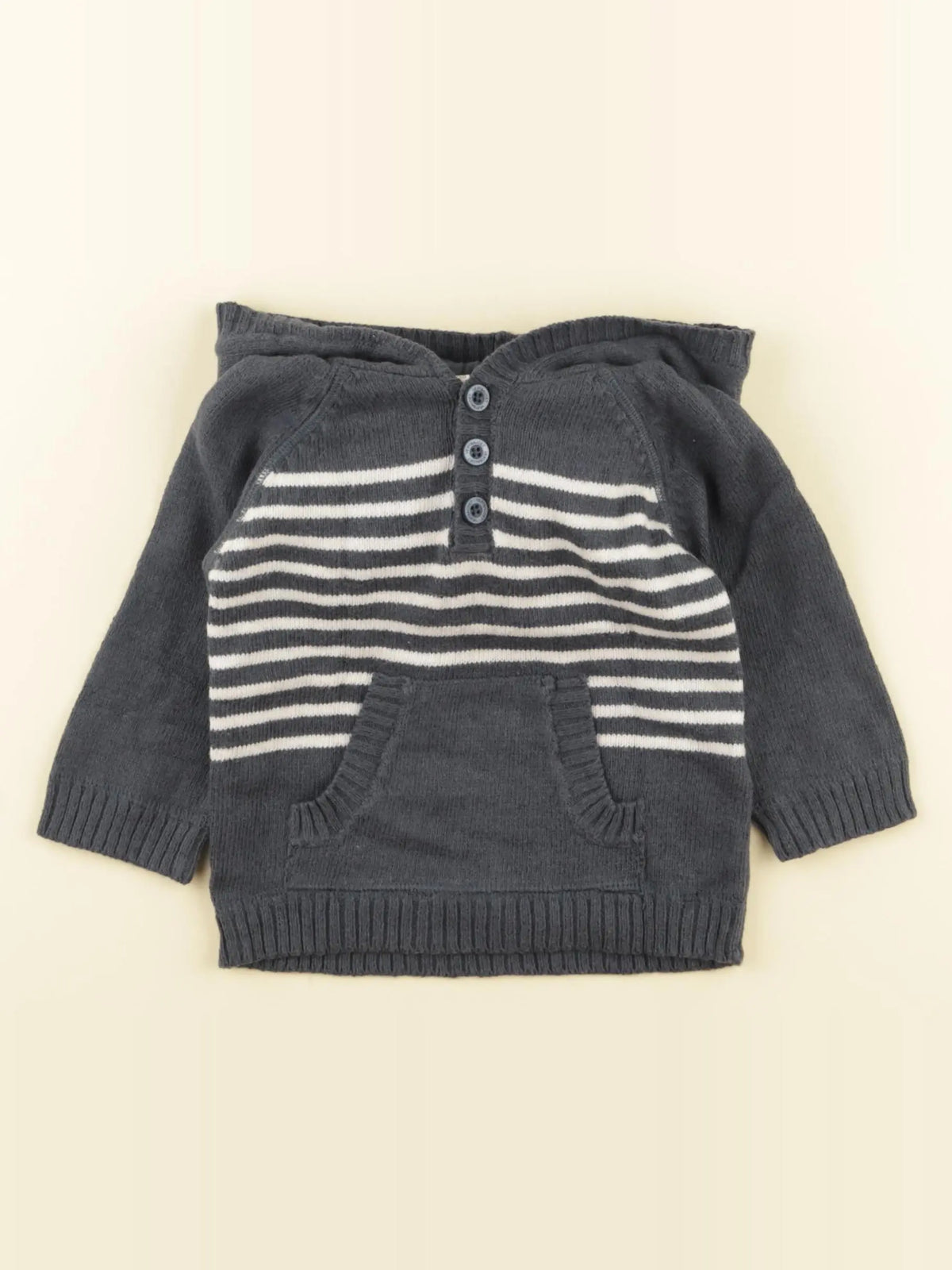 Vertbaudet - pull taupe, blanc - 6 mois