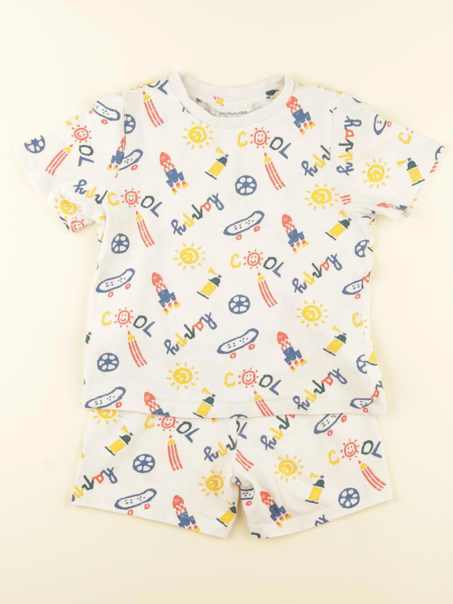 Vertbaudet - pyjama coton blanc, multicolore - 4 ans