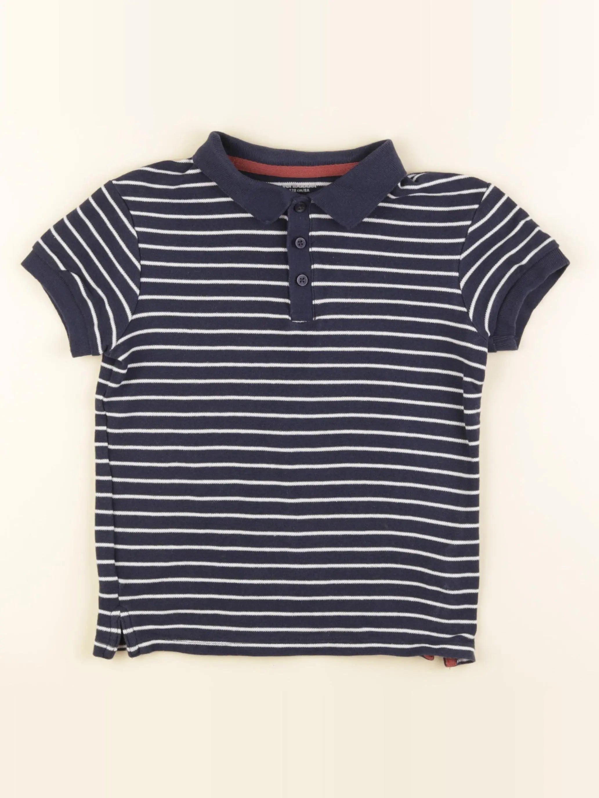 Vertbaudet - polo blanc, bleu - 8 ans