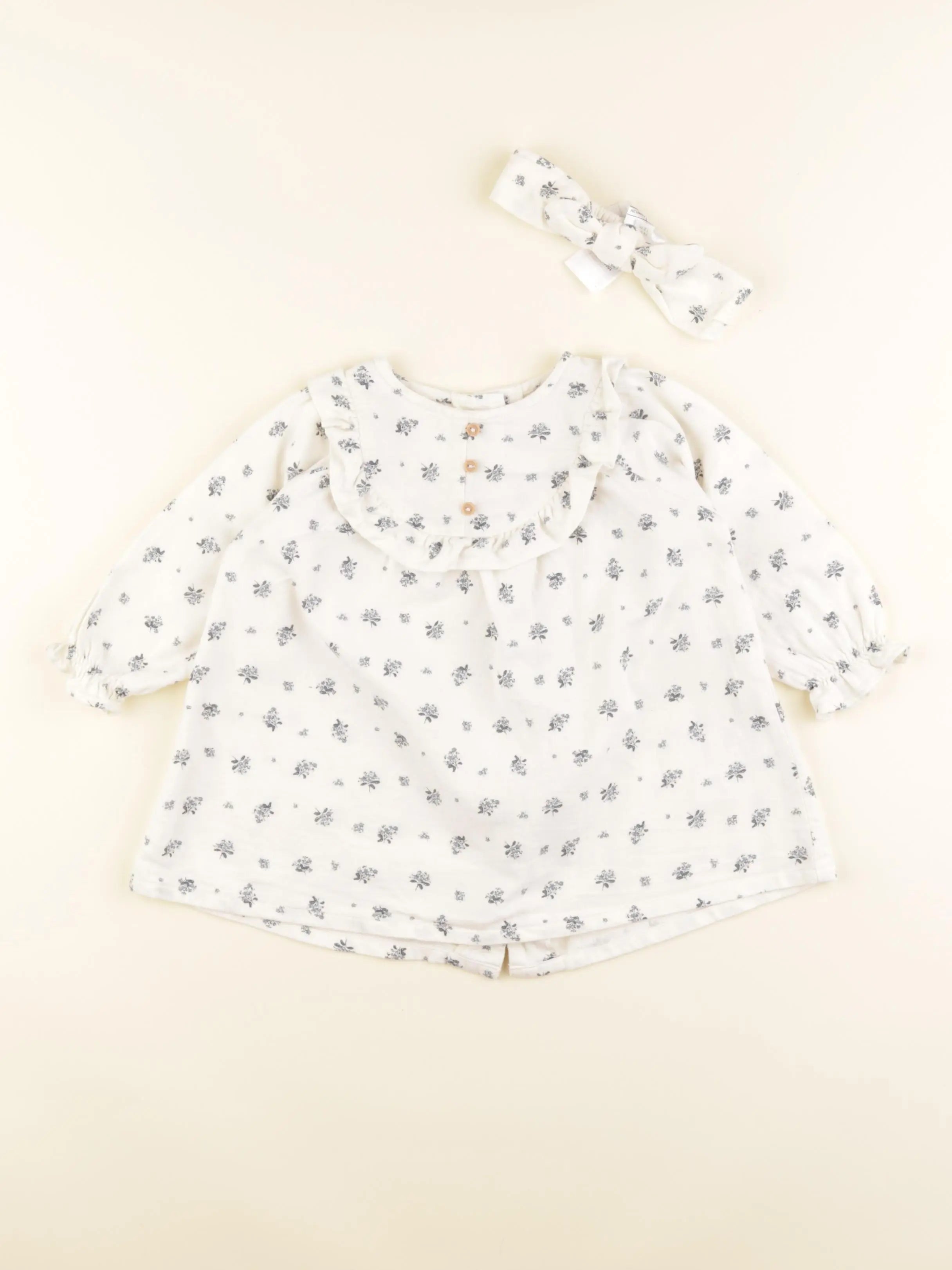 Vertbaudet - blouse beige, bleu - 12 mois