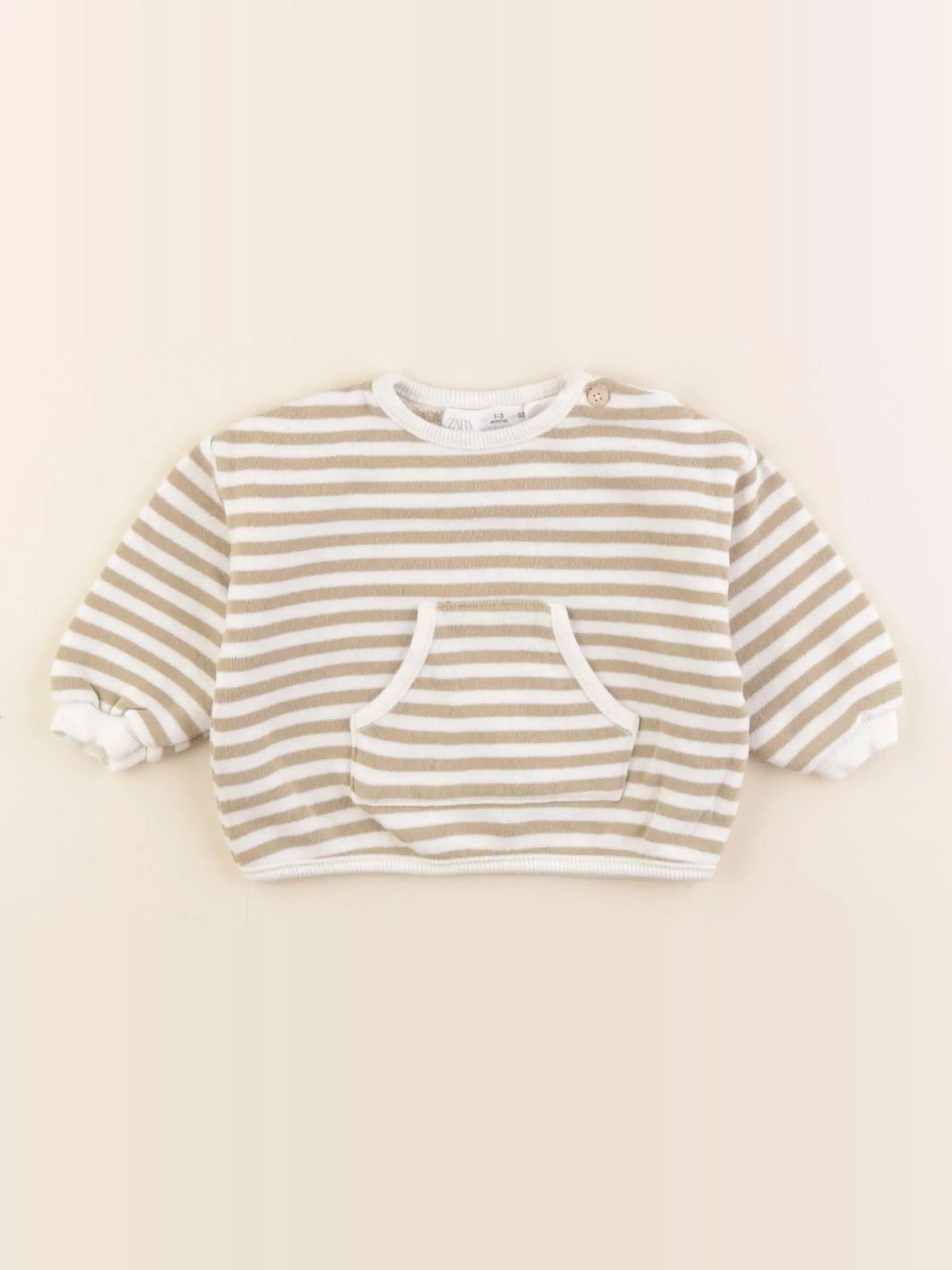 Zara - sweat beige, vert - 1/3 mois