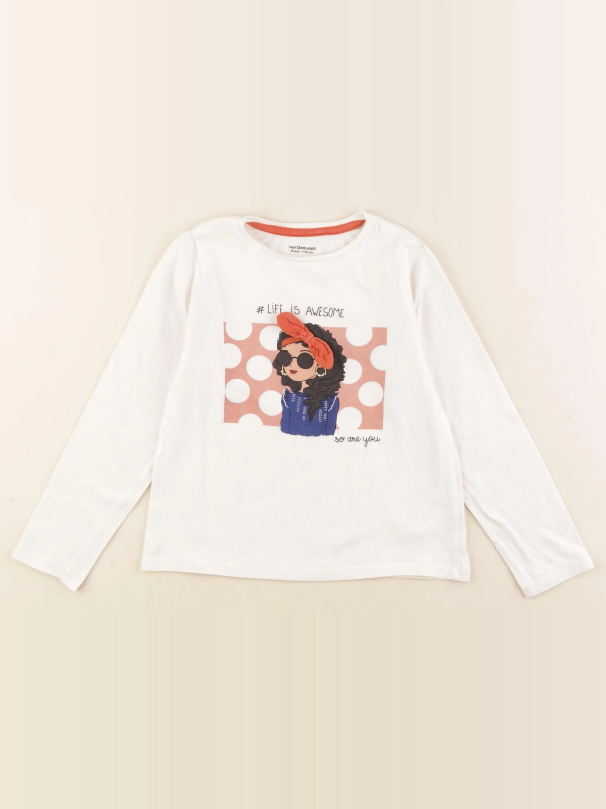 Vertbaudet - tee-shirt beige - 6 ans