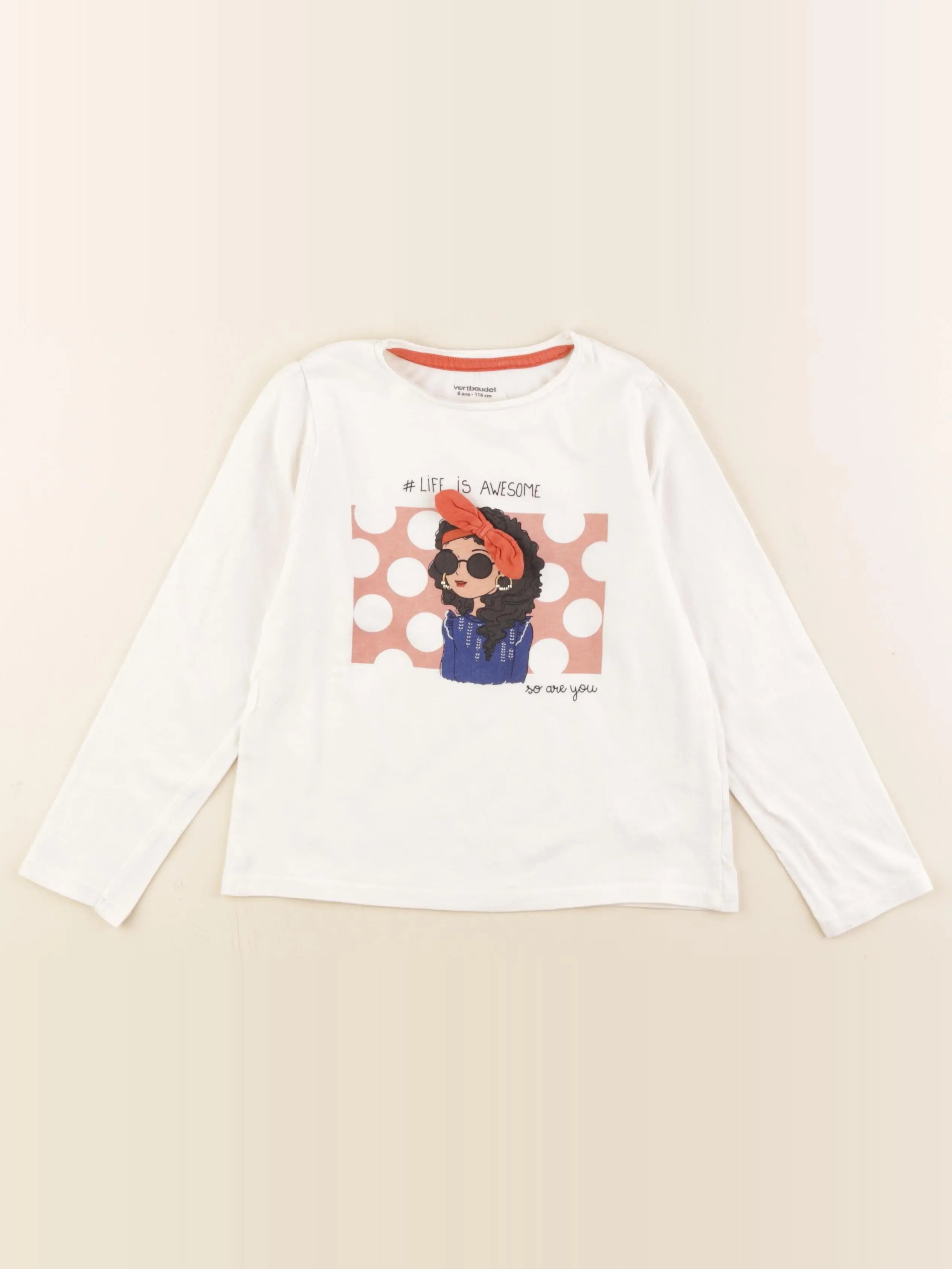 Vertbaudet - tee-shirt beige - 6 ans