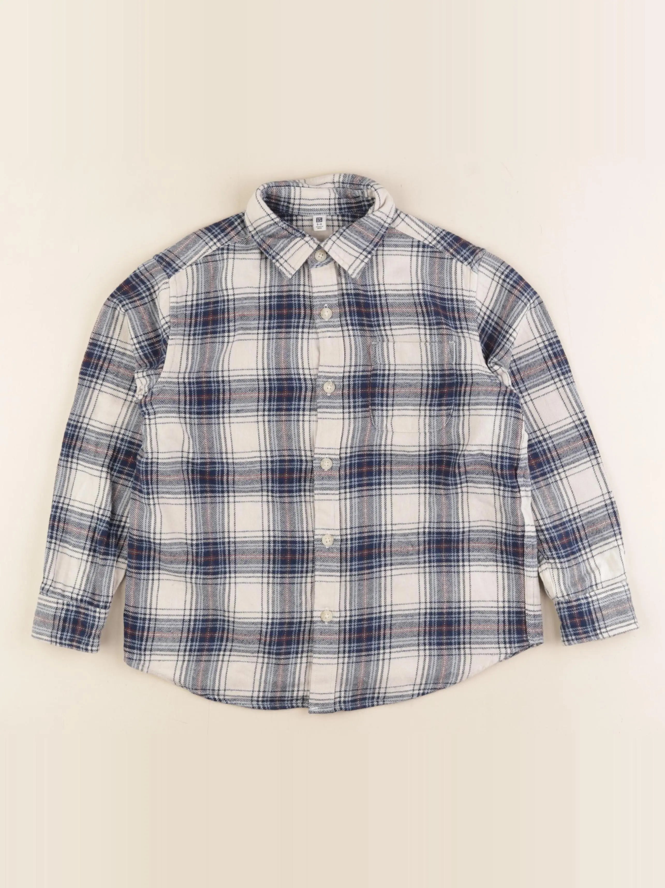 Uniqlo - chemise beige, bleu - 5/6 ans