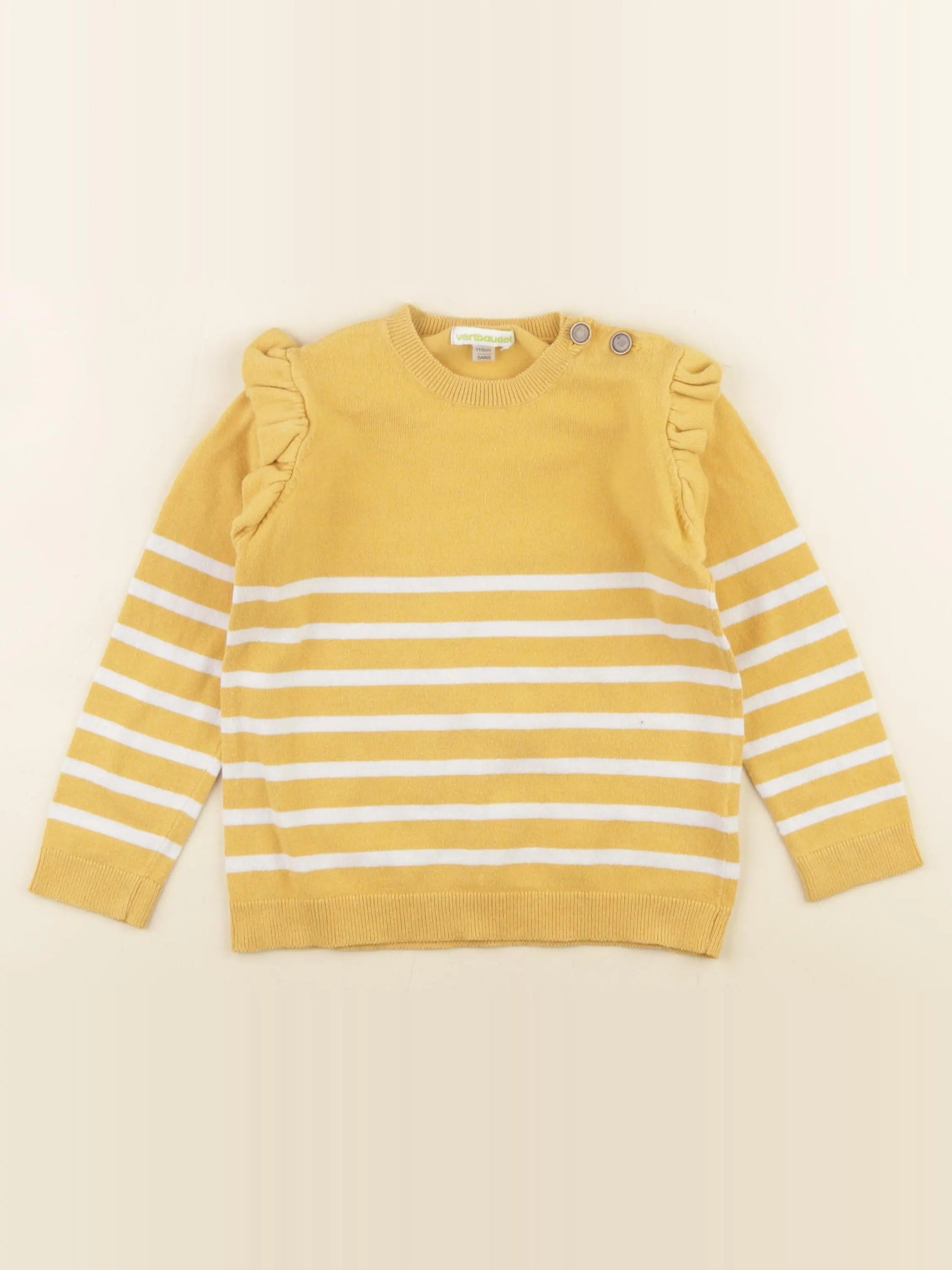 Vertbaudet - pull jaune, blanc - 5 ans