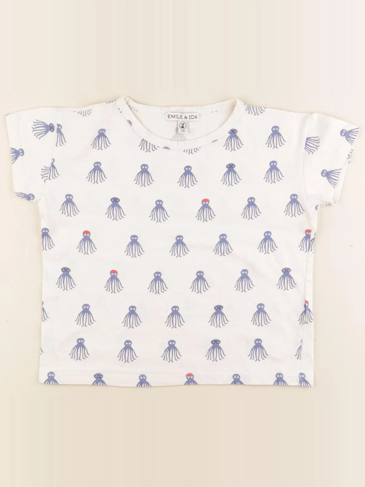 Emile et Ida - tee-shirt blanc, bleu - 8 ans