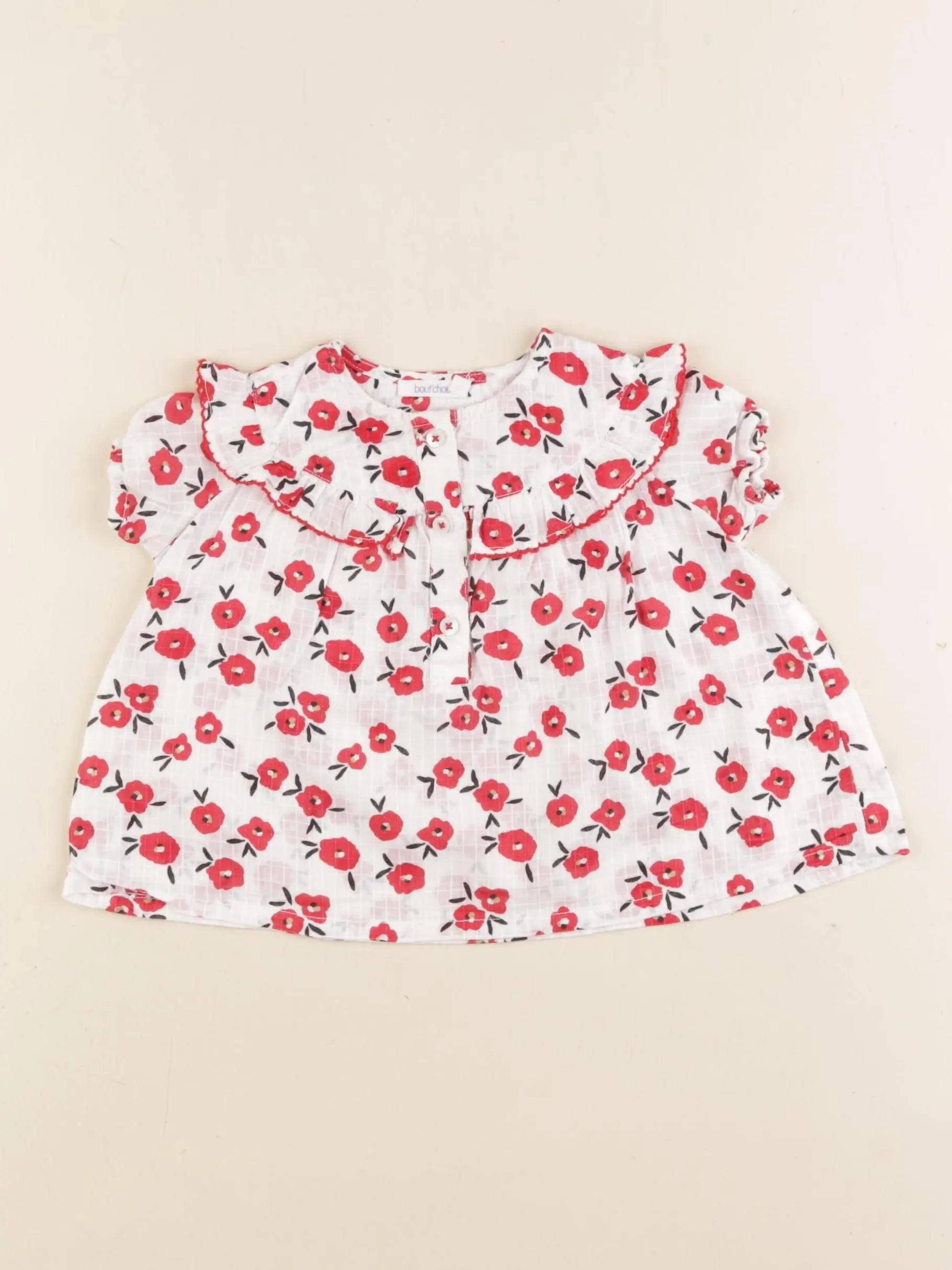 Boutchou - blouse blanc, rouge - 6 mois