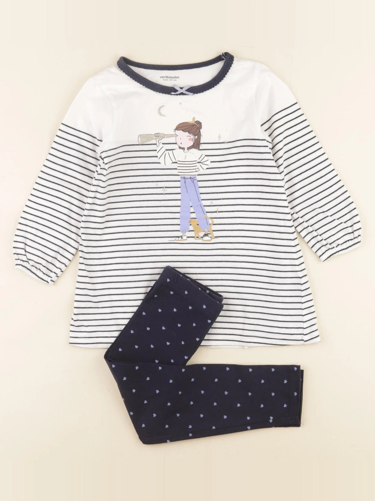 Vertbaudet - pyjama coton bleu, or, blanc - 3 ans
