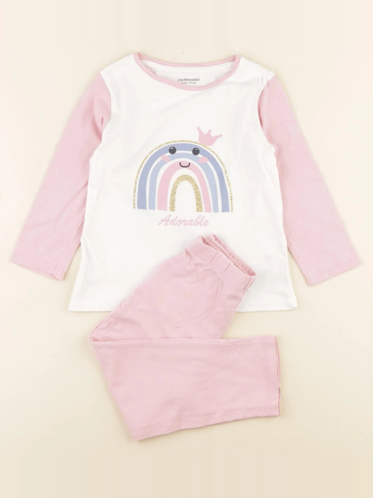 Vertbaudet - pyjama coton rose, or - 3 ans