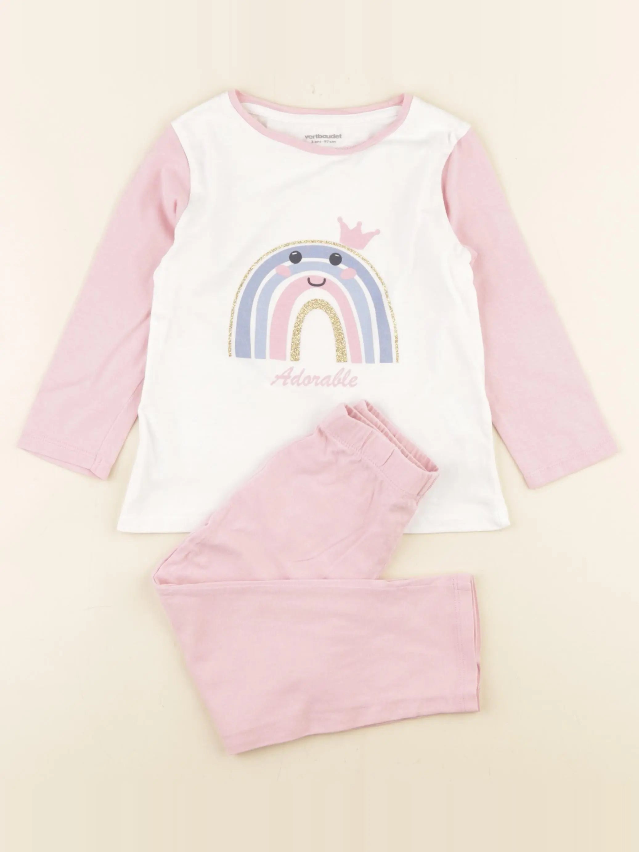 Vertbaudet - pyjama coton rose, or - 3 ans