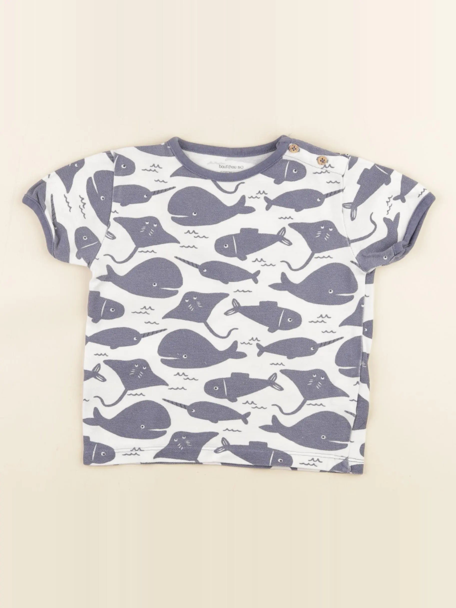 Boutchou - tee-shirt bleu, blanc - 24 mois