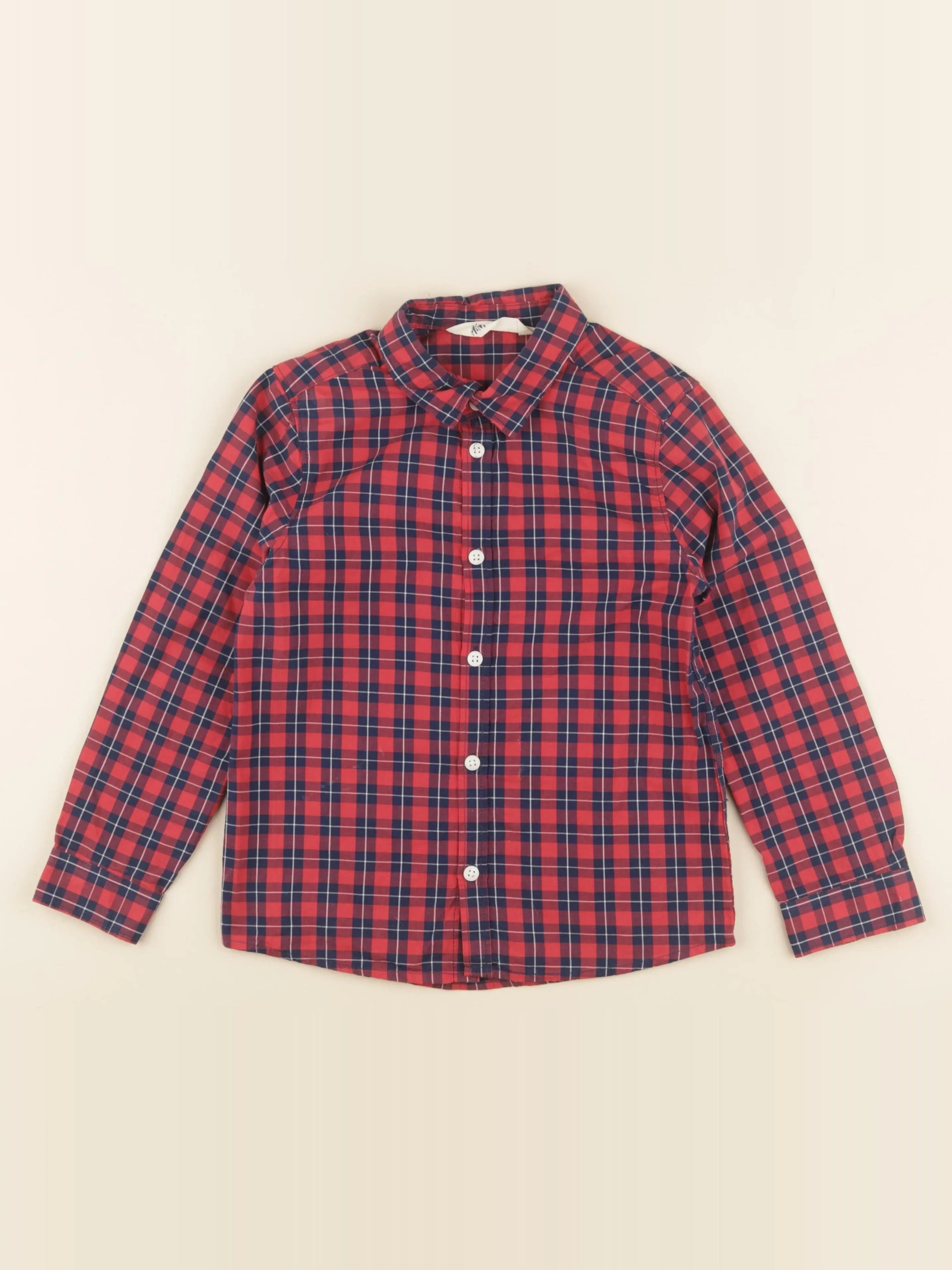 H&M - chemise rouge, bleu - 7/8 ans