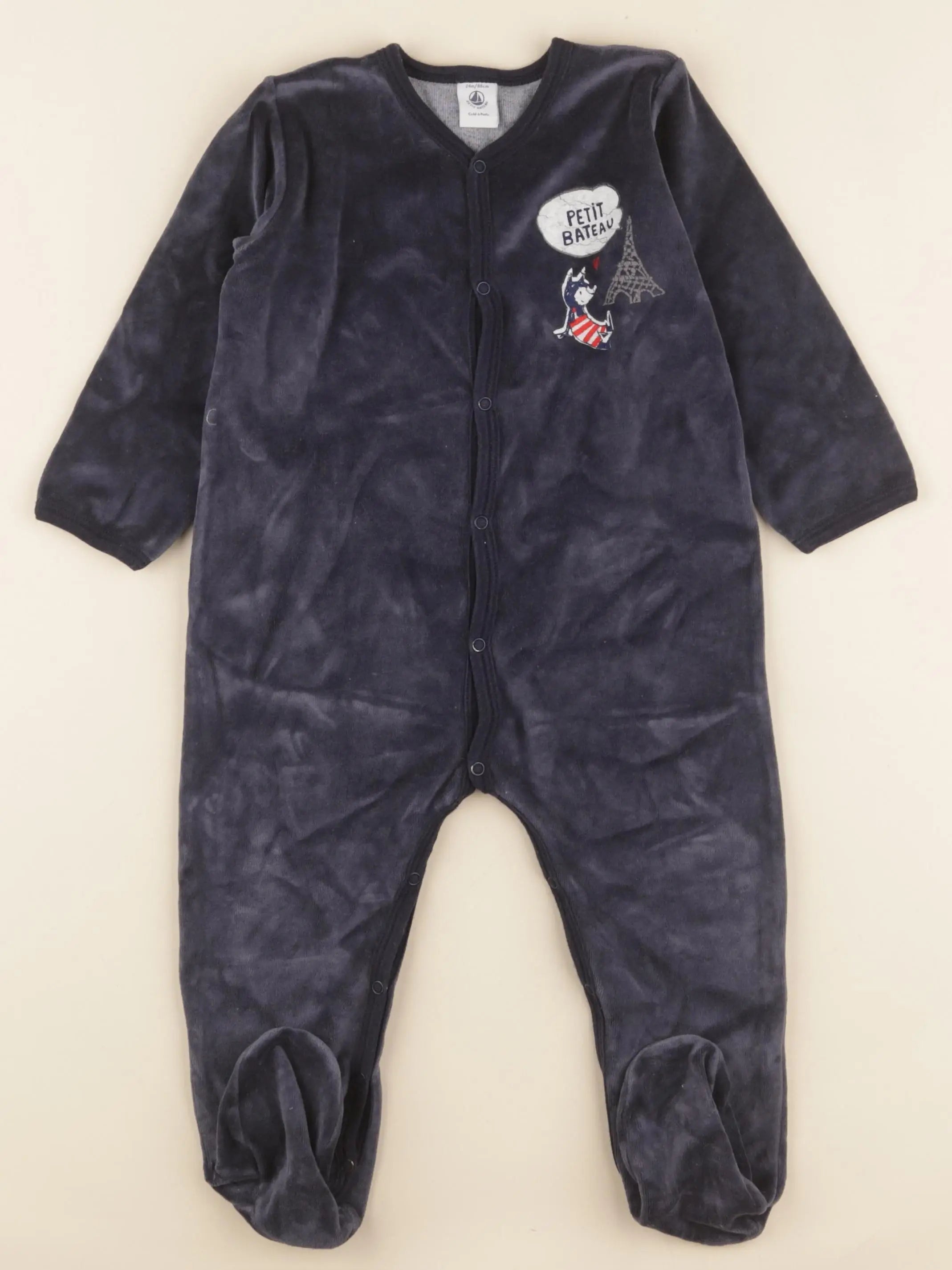 Petit Bateau - pyjama velours bleu - 24 mois