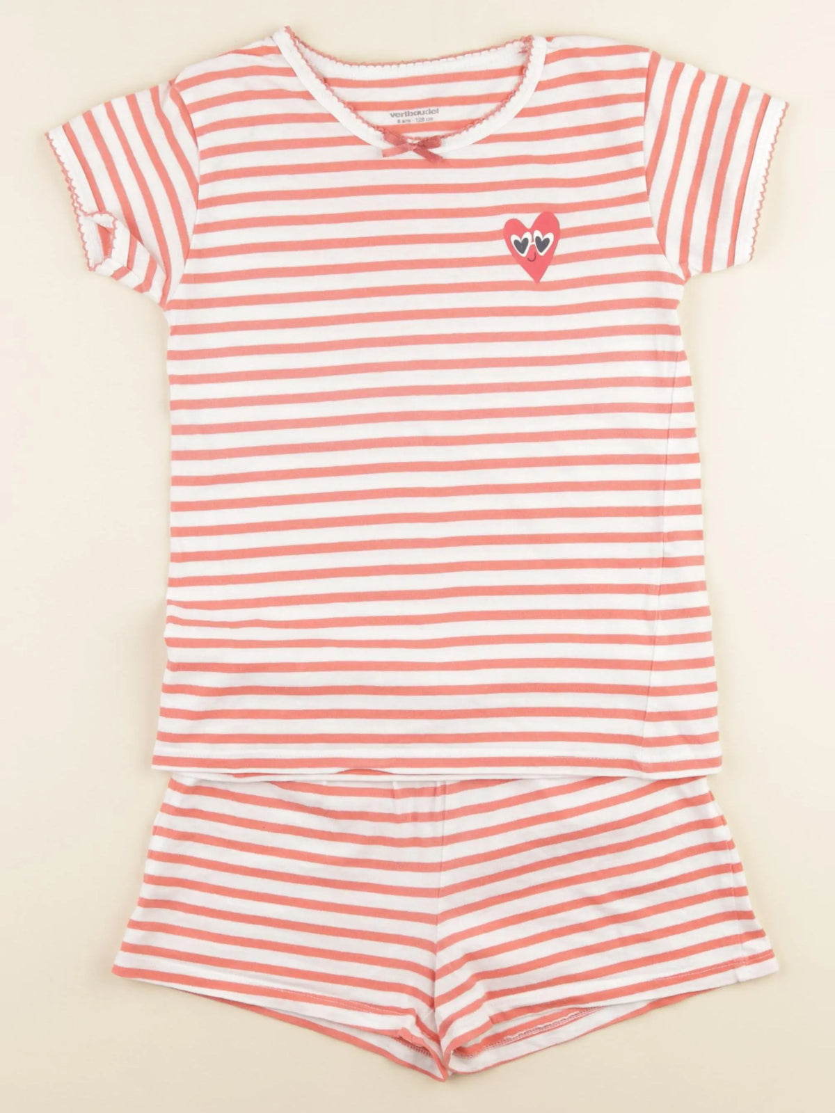 Vertbaudet - pyjama coton blanc, rose - 8 ans