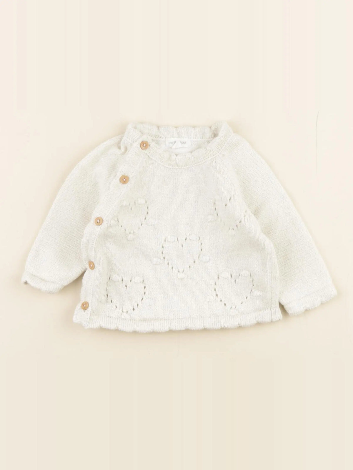 Vertbaudet - pull blanc, or - 3 mois
