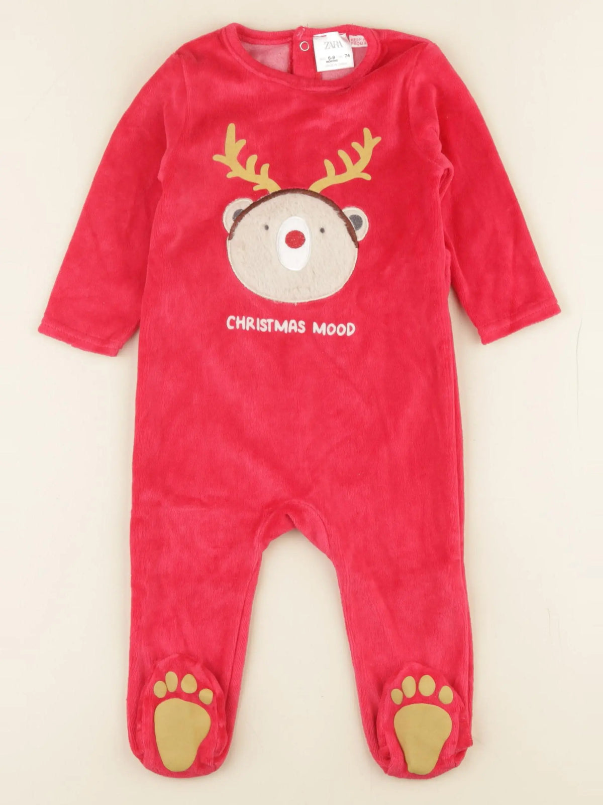 Zara - pyjama velours rouge - 6/9 mois