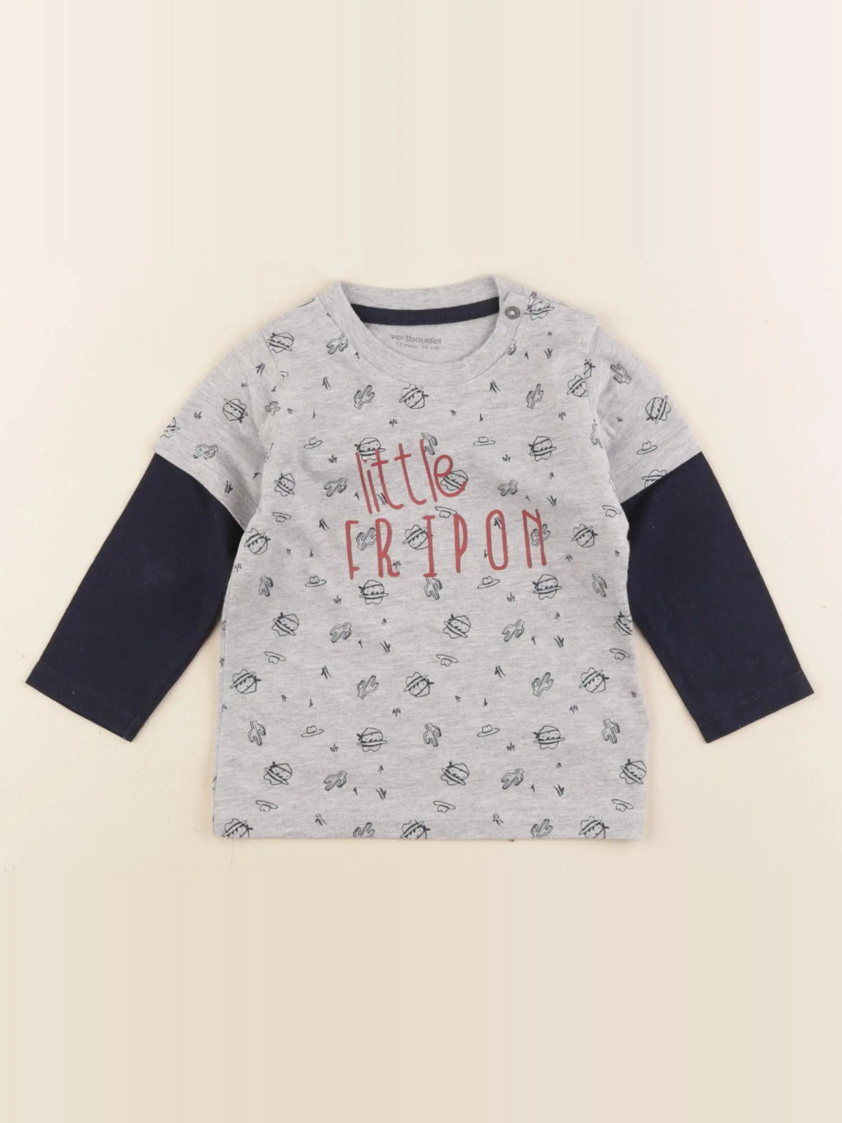 Vertbaudet - tee-shirt bleu, gris - 12 mois