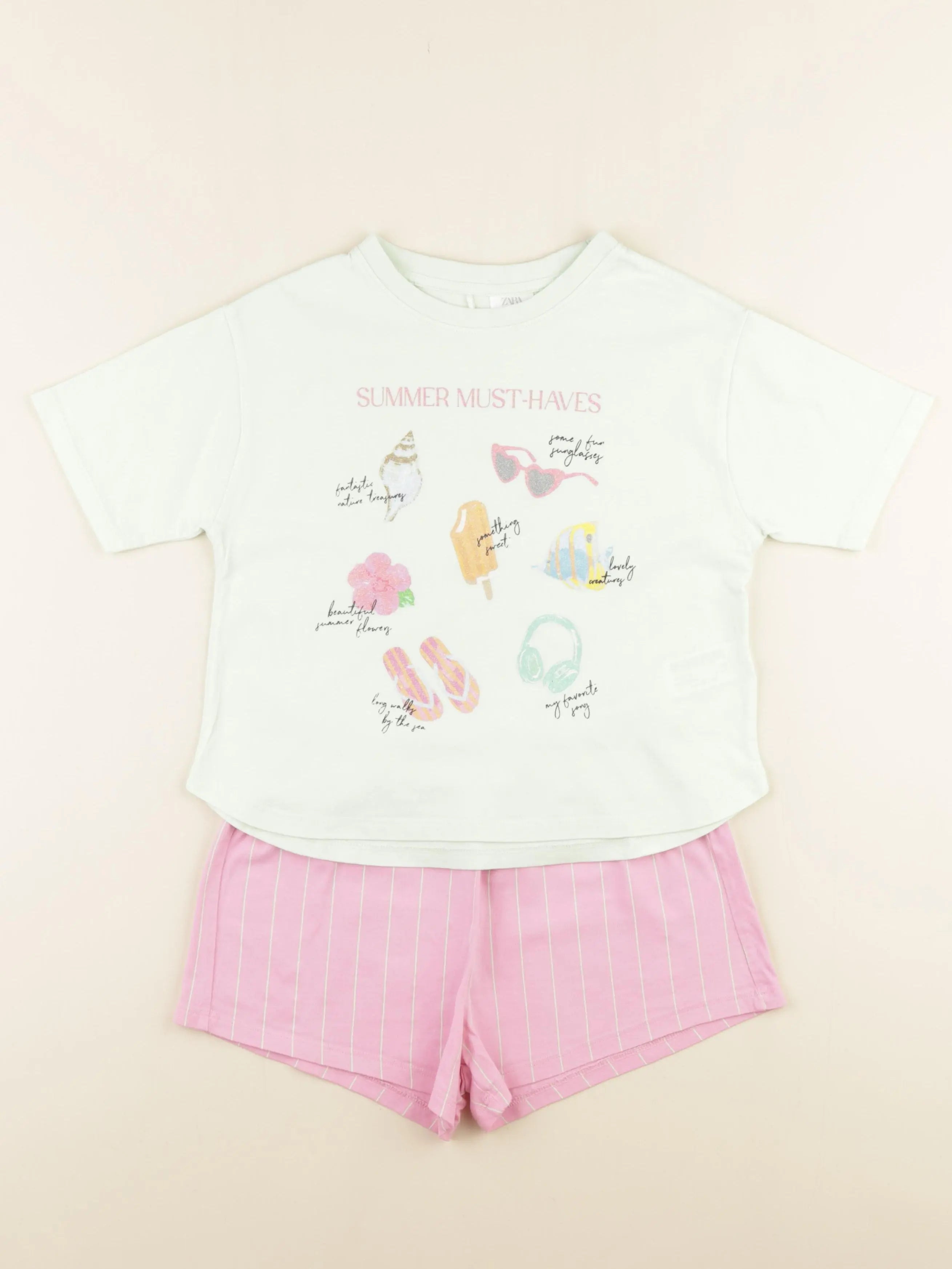 Zara - pyjama coton rose, vert - 6/7 ans