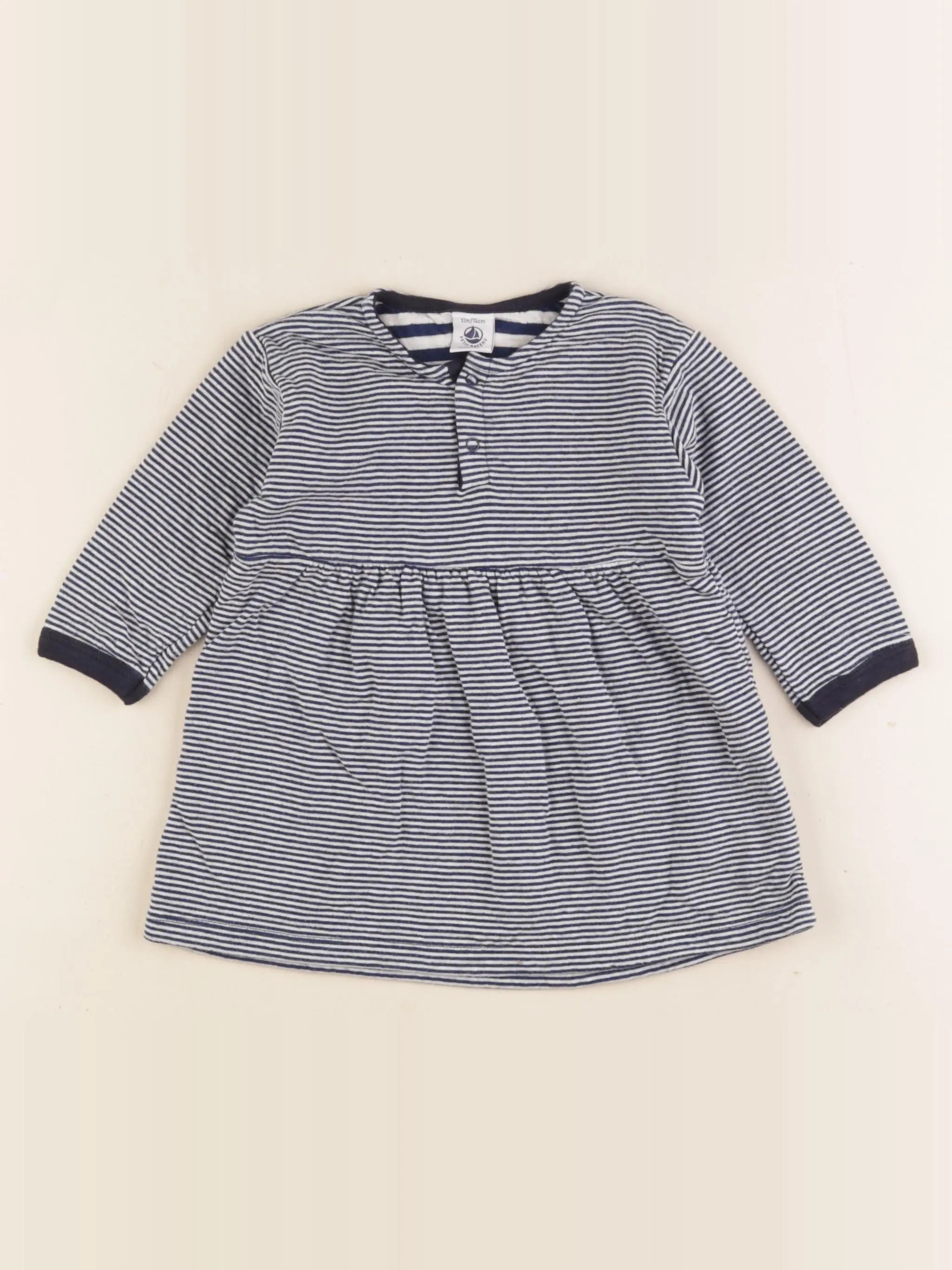 Petit Bateau - robe blanc, bleu - 12 mois