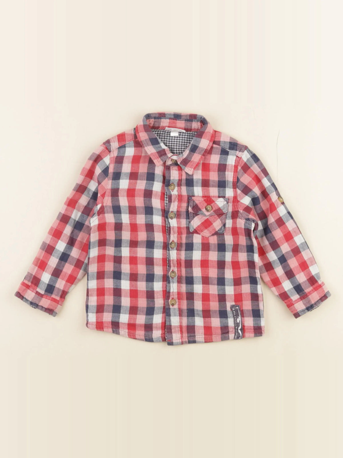 Vertbaudet - chemise rouge, bleu - 24 mois