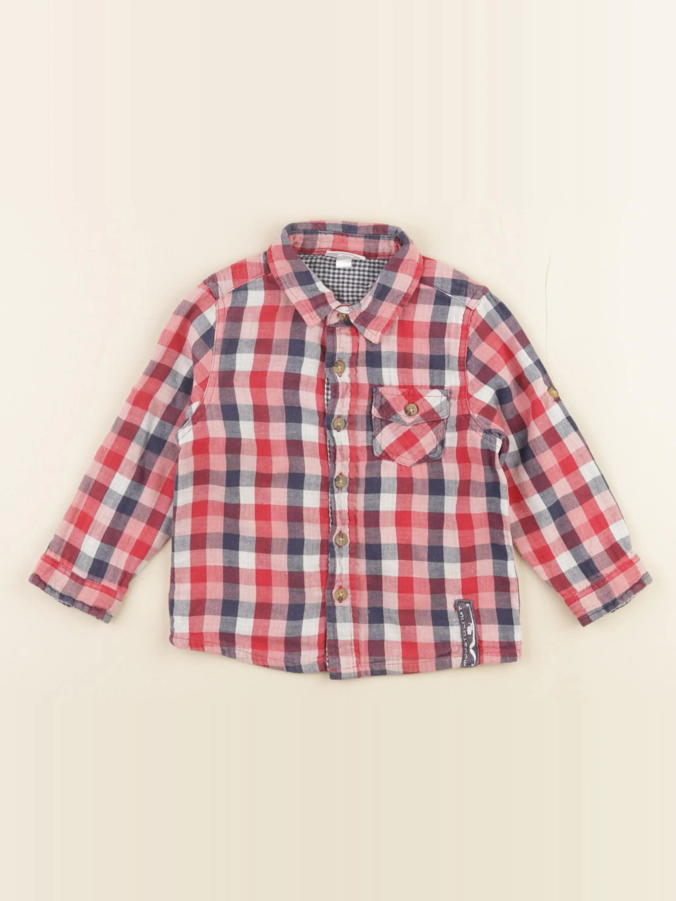 Vertbaudet - chemise rouge, bleu - 24 mois