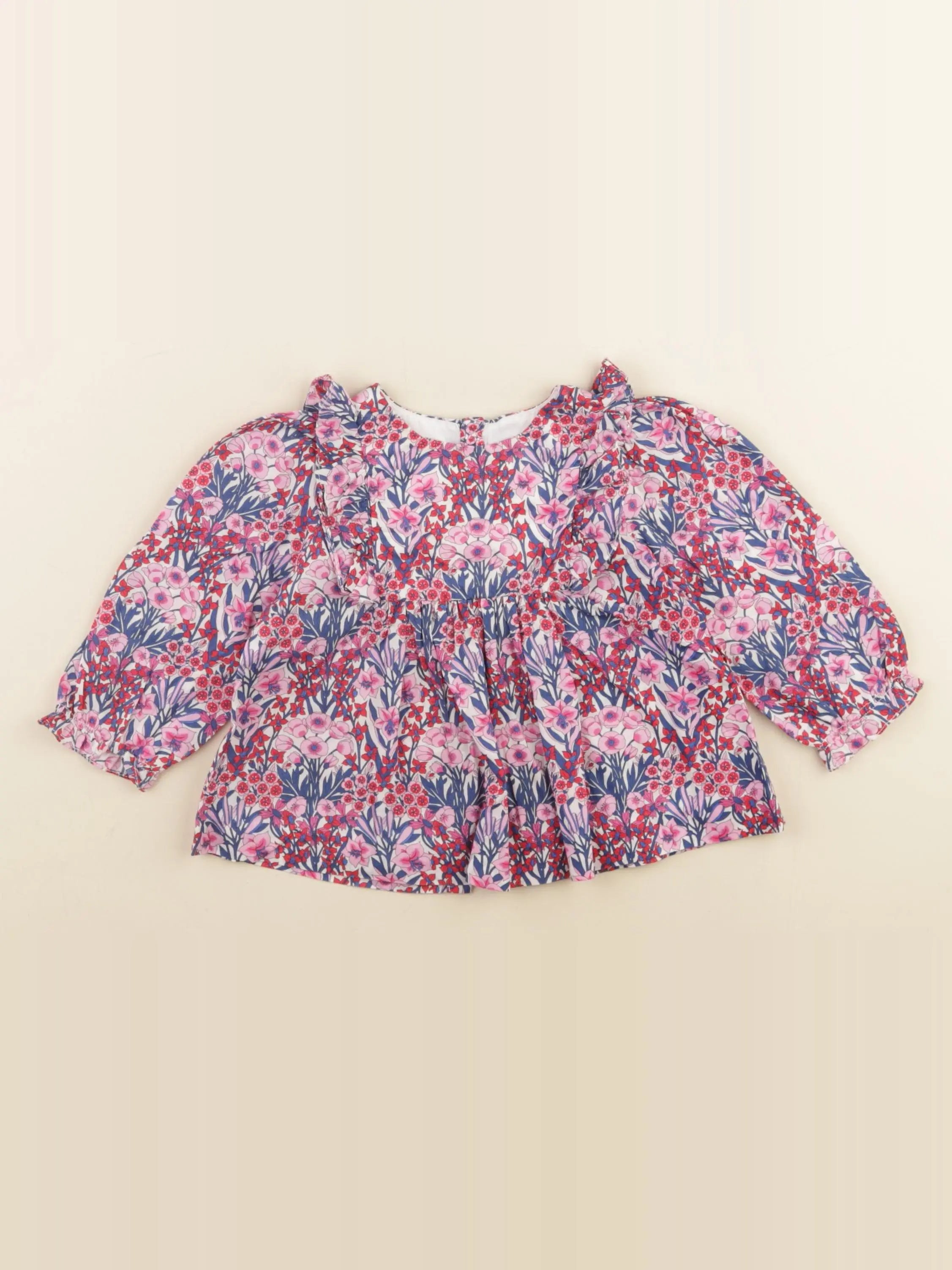 Jacadi - blouse liberty bleu, rose - 12 mois