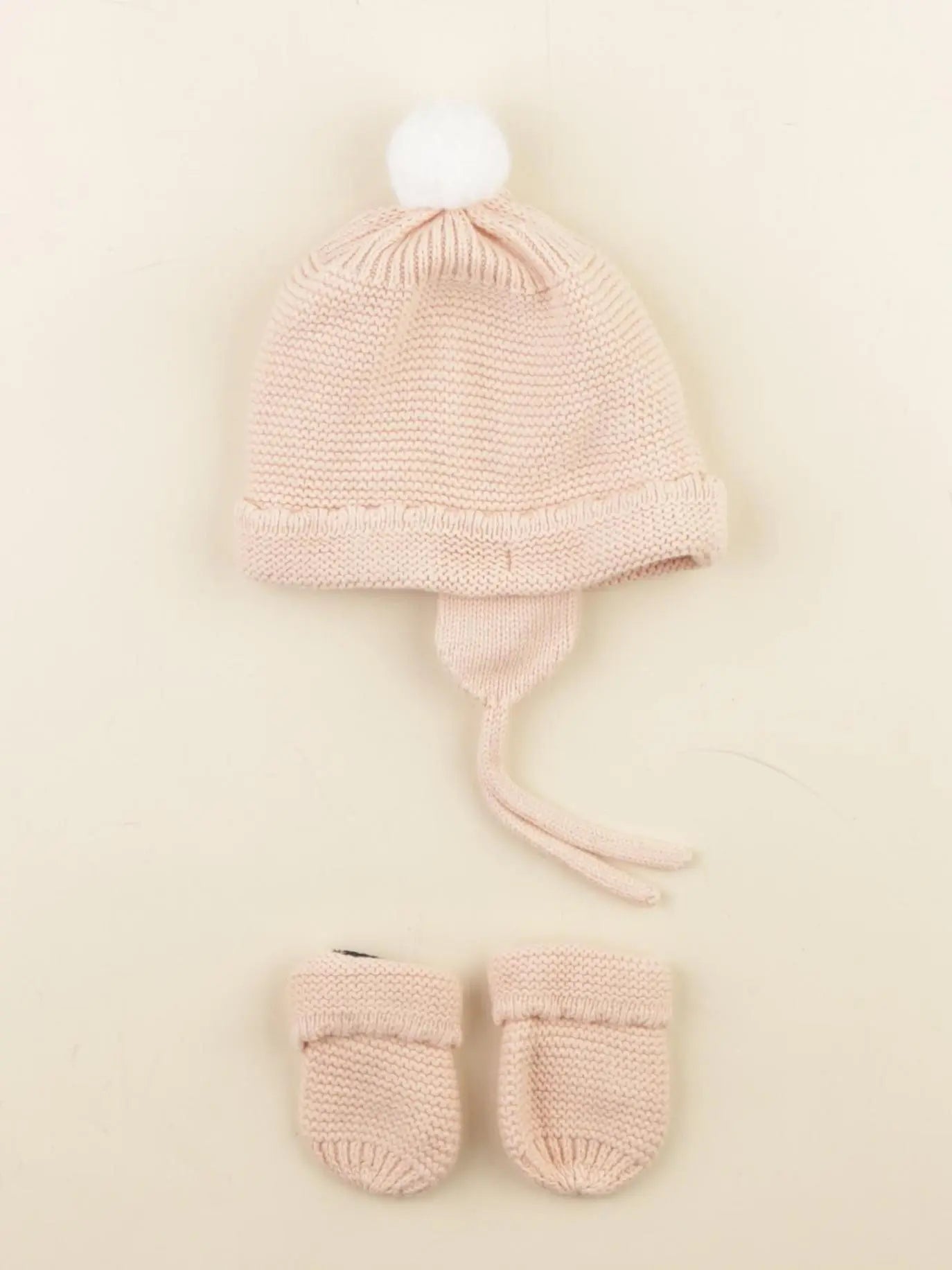 Vertbaudet - ensemble bonnet/moufles rose - 3/6 mois
