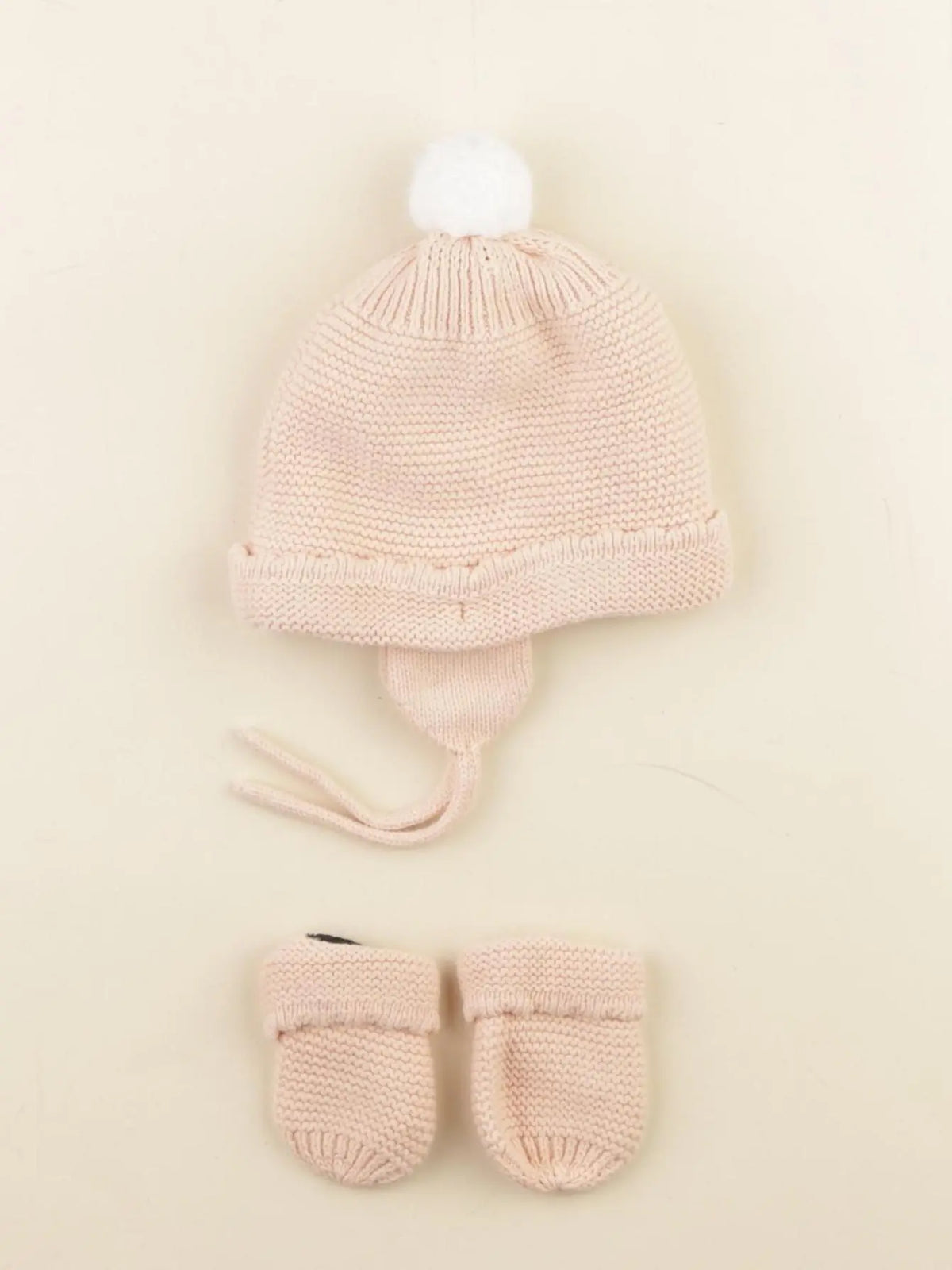 Vertbaudet - ensemble bonnet/moufles rose - 3/6 mois