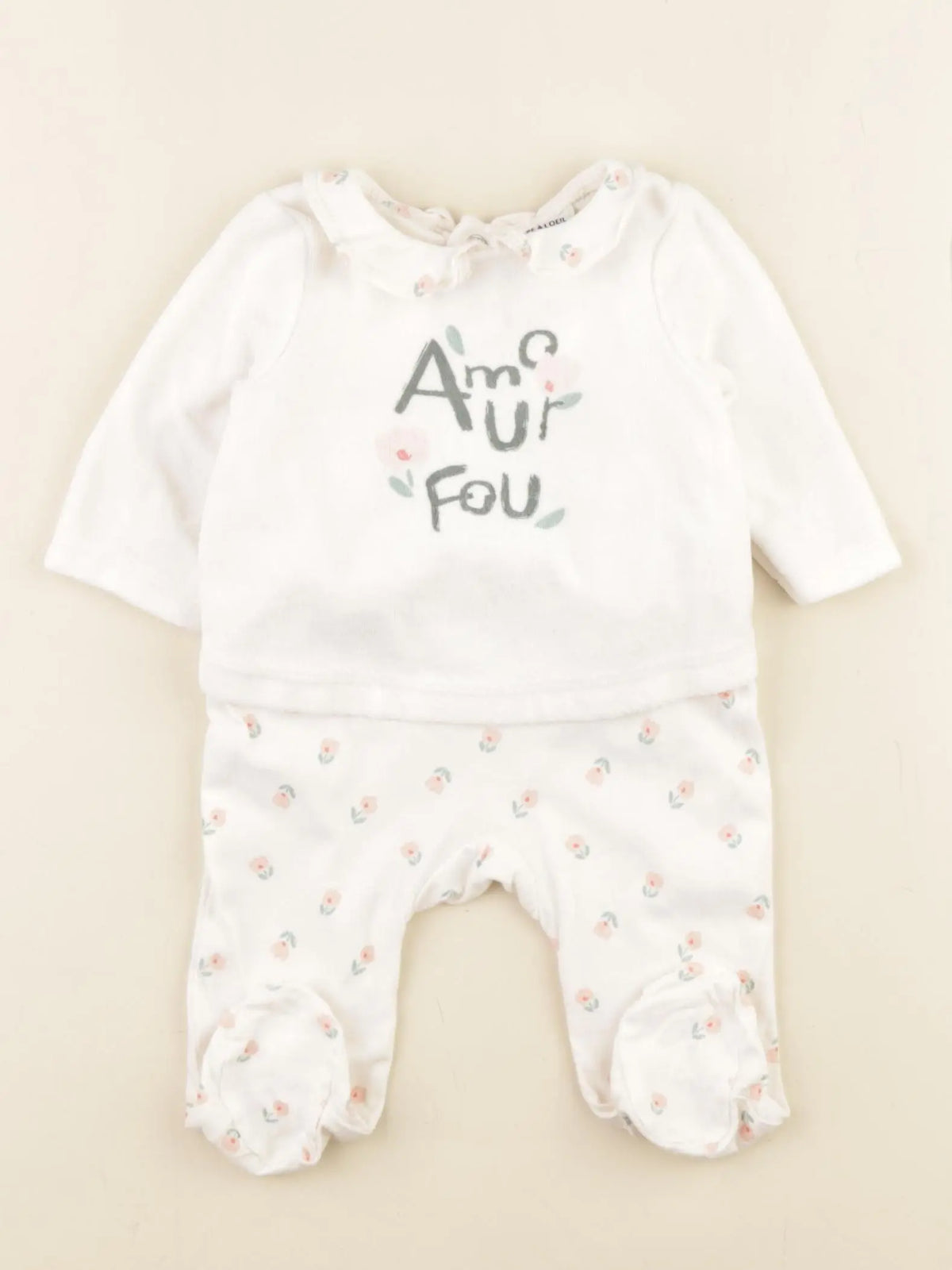 Tape à l'oeil - pyjama velours blanc, rose - 3 mois