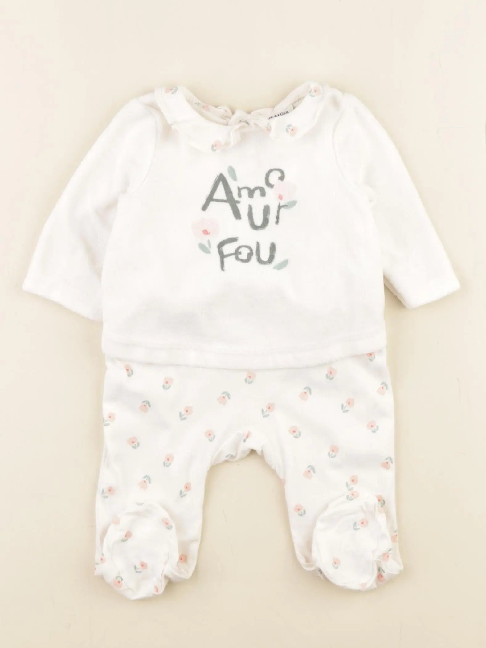 Tape à l'oeil - pyjama velours blanc, rose - 3 mois