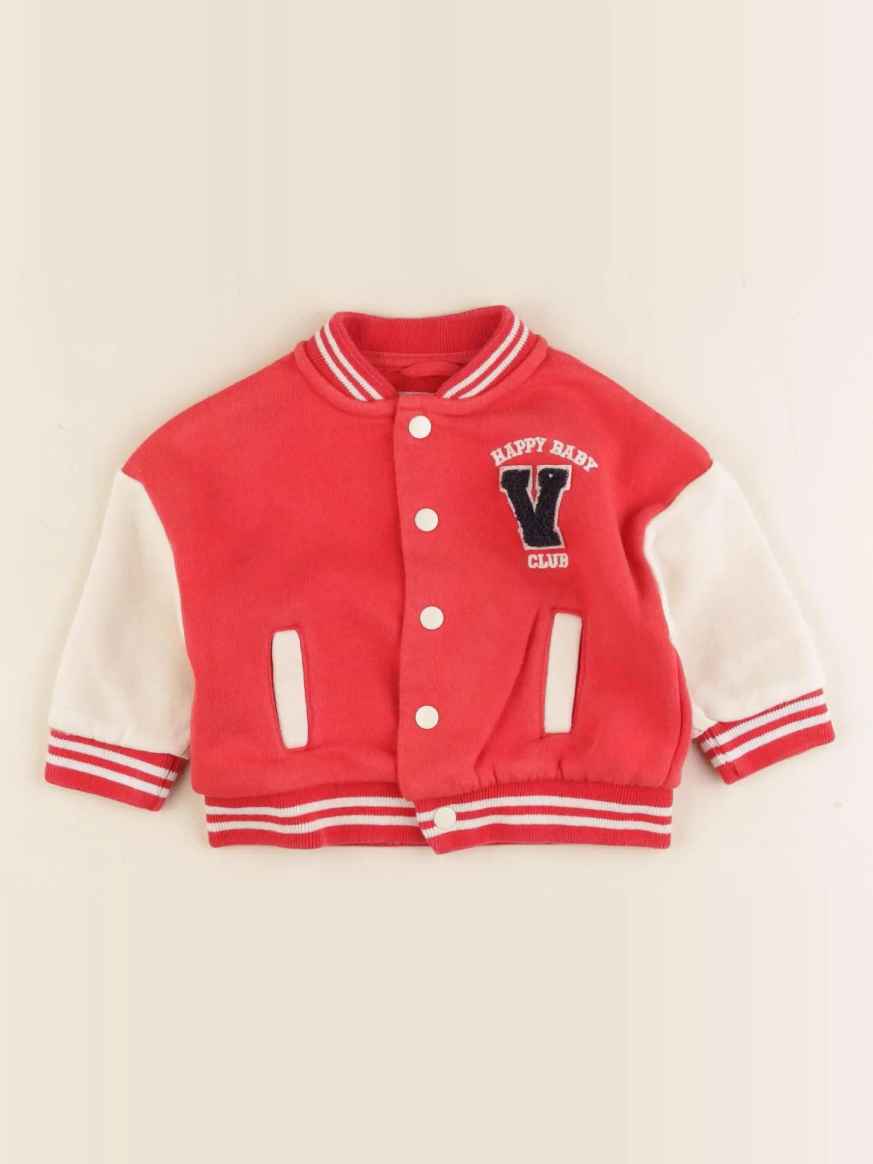 Vertbaudet - sweat rouge, beige - 6 mois