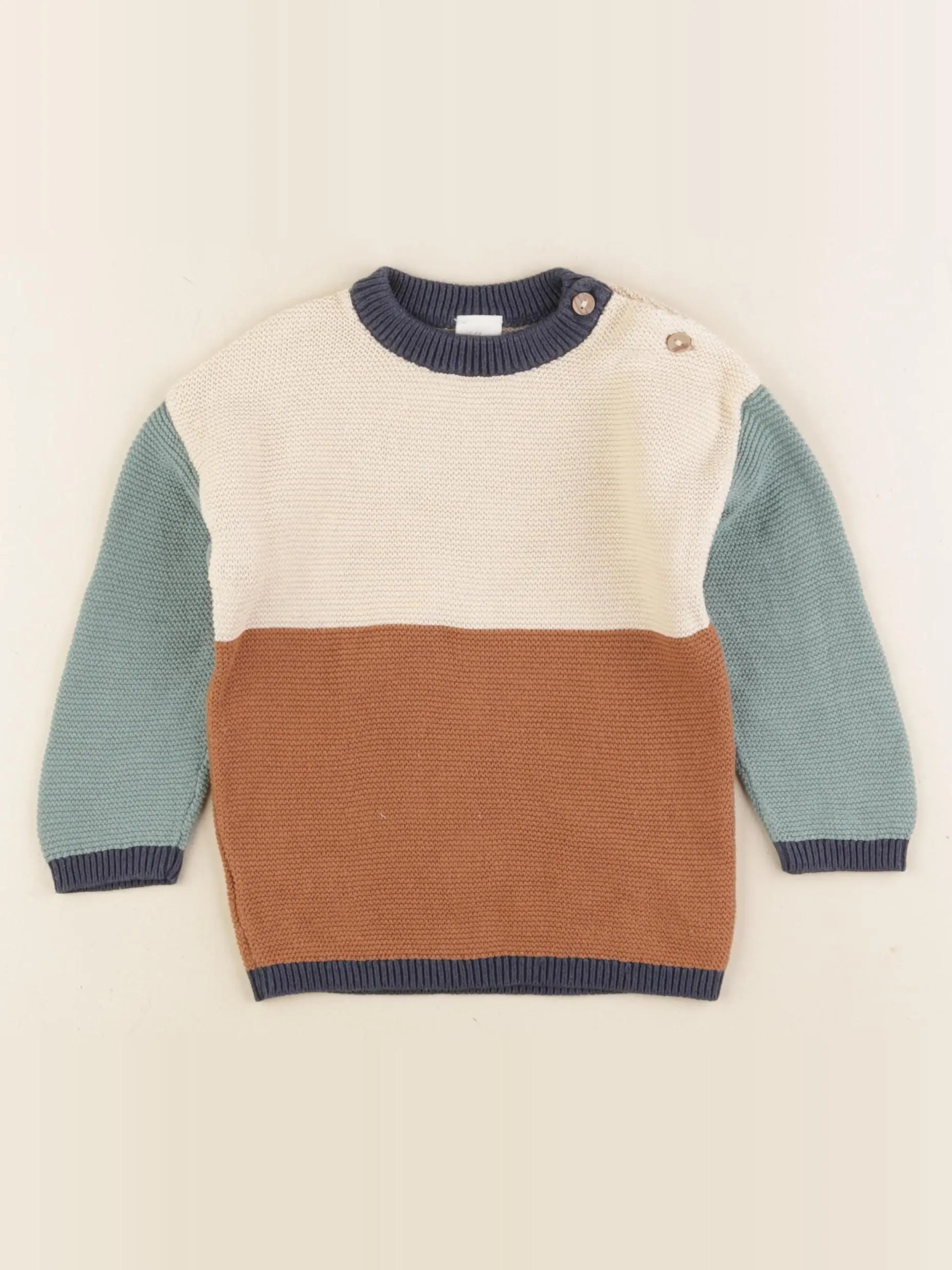 H&M - pull marron, beige - 9/12 mois