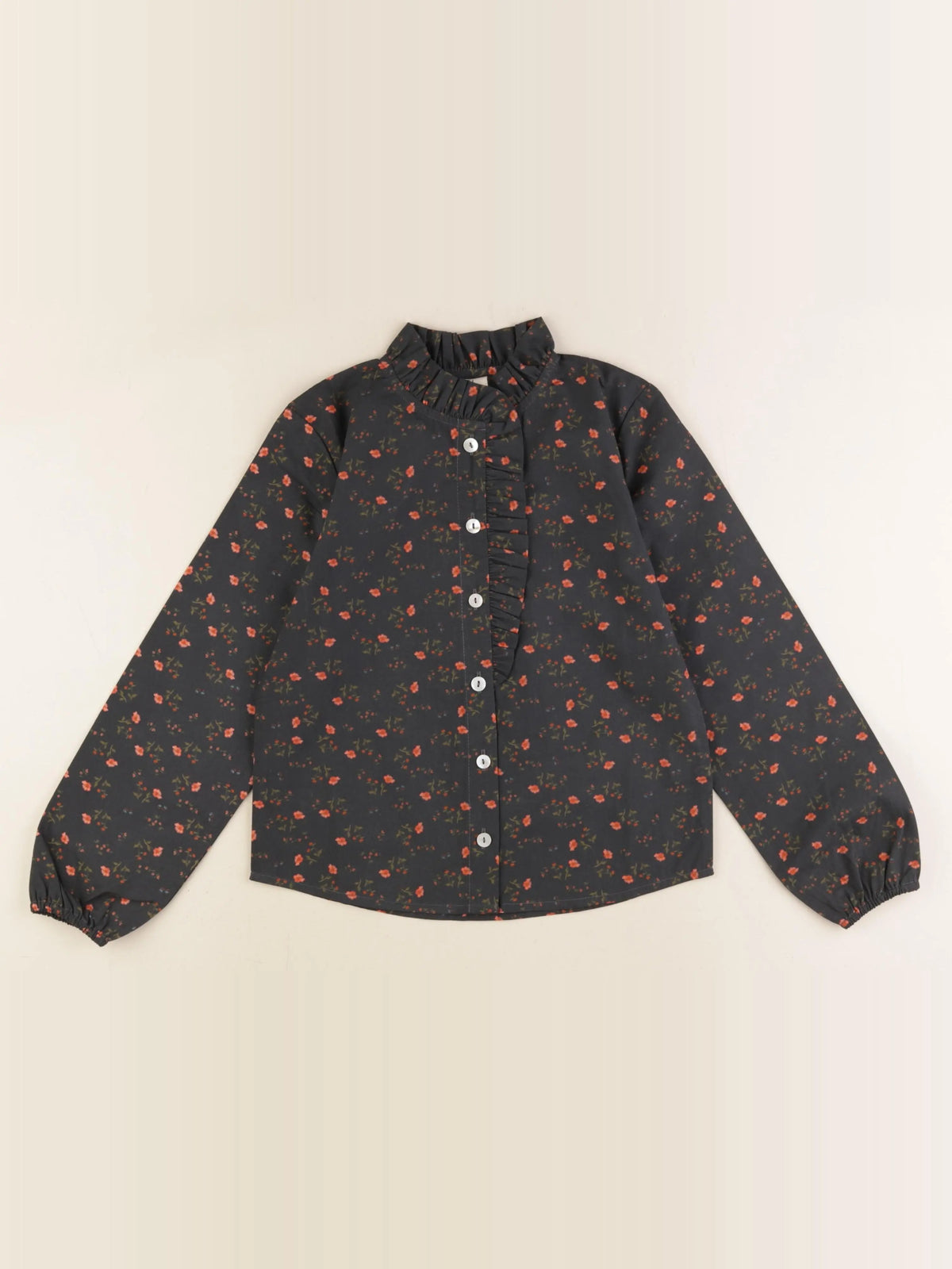 Blouse Anaïs grise imprimé fleuri