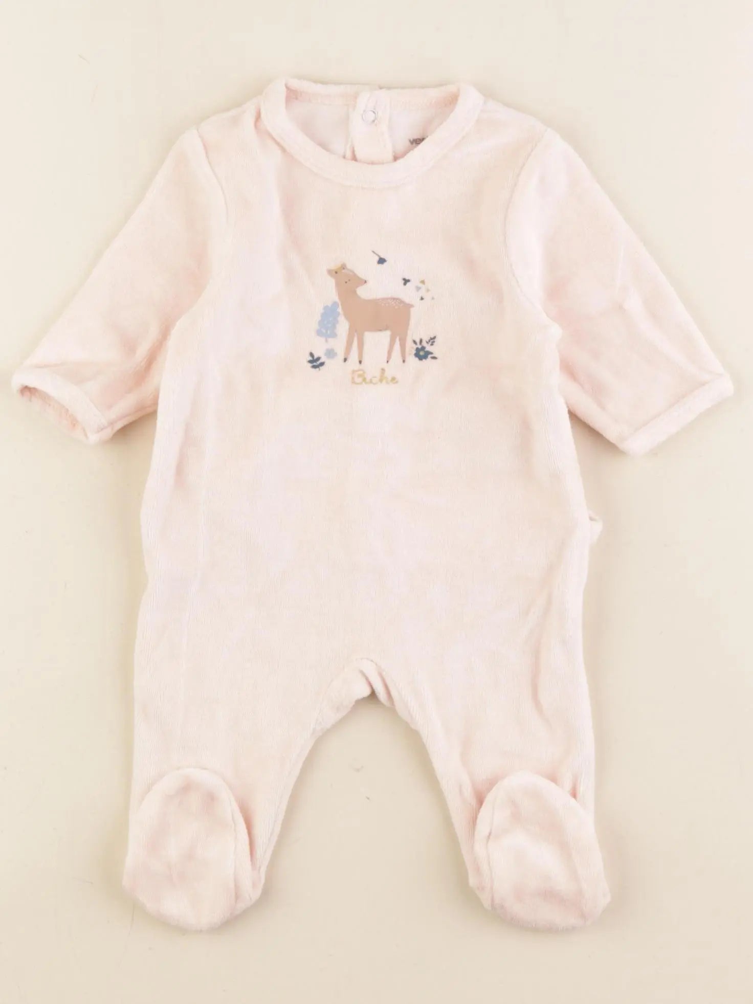 Vertbaudet - pyjama velours rose - 1 mois