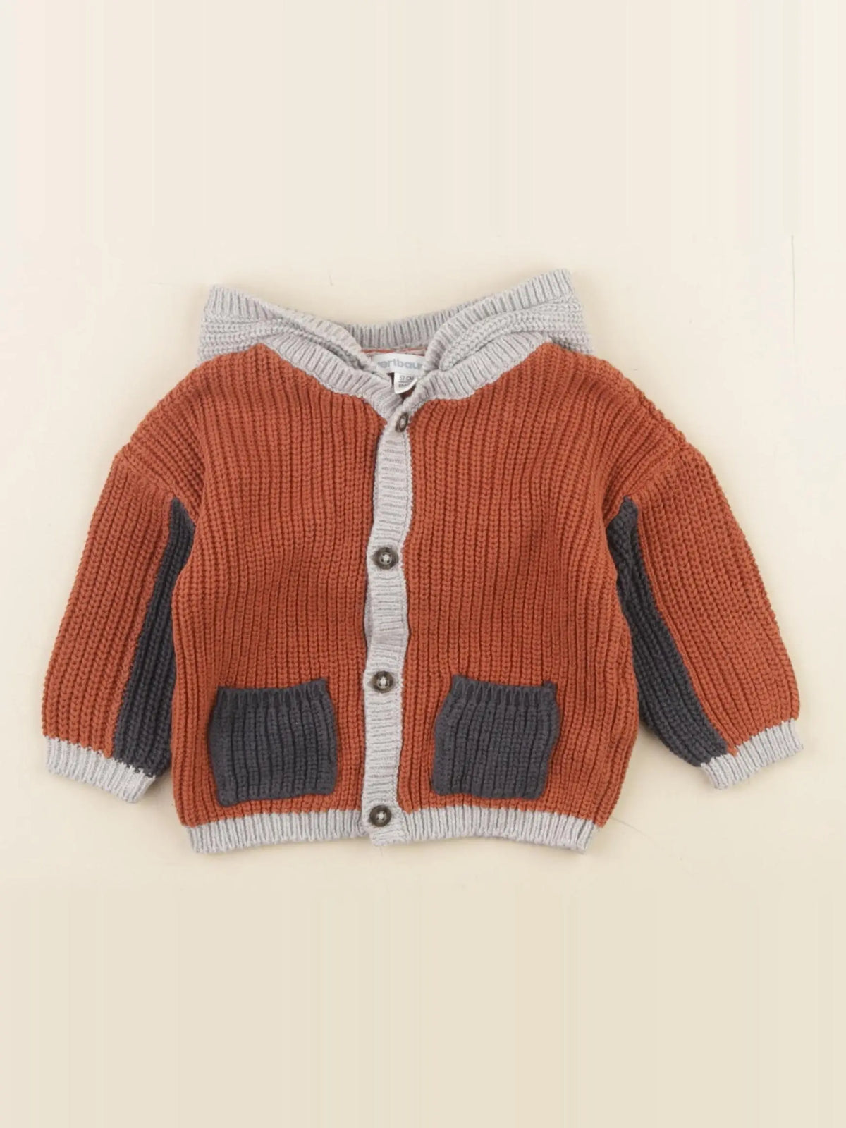 Vertbaudet - gilet marron, bleu - 6 mois