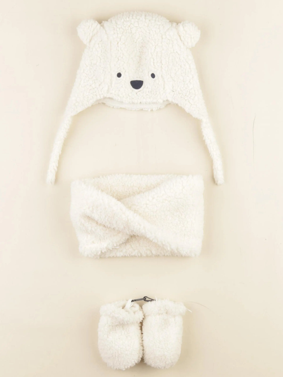 Vertbaudet - ensemble bonnet/moufles/tour de cou beige - 12/18 mois