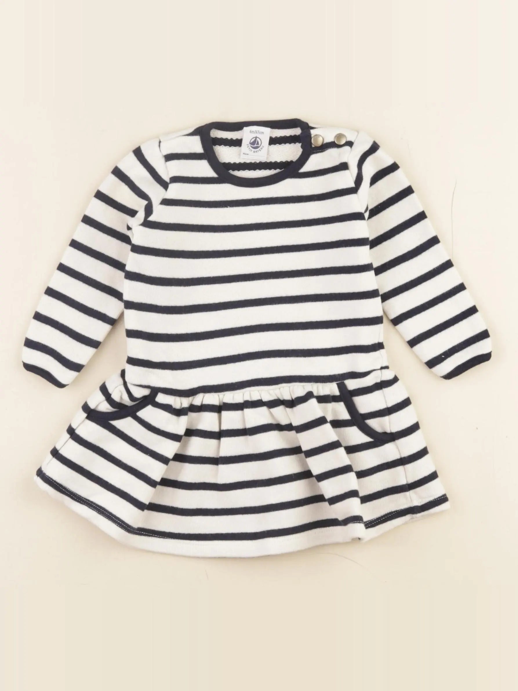 Petit Bateau - robe beige, bleu - 6 mois