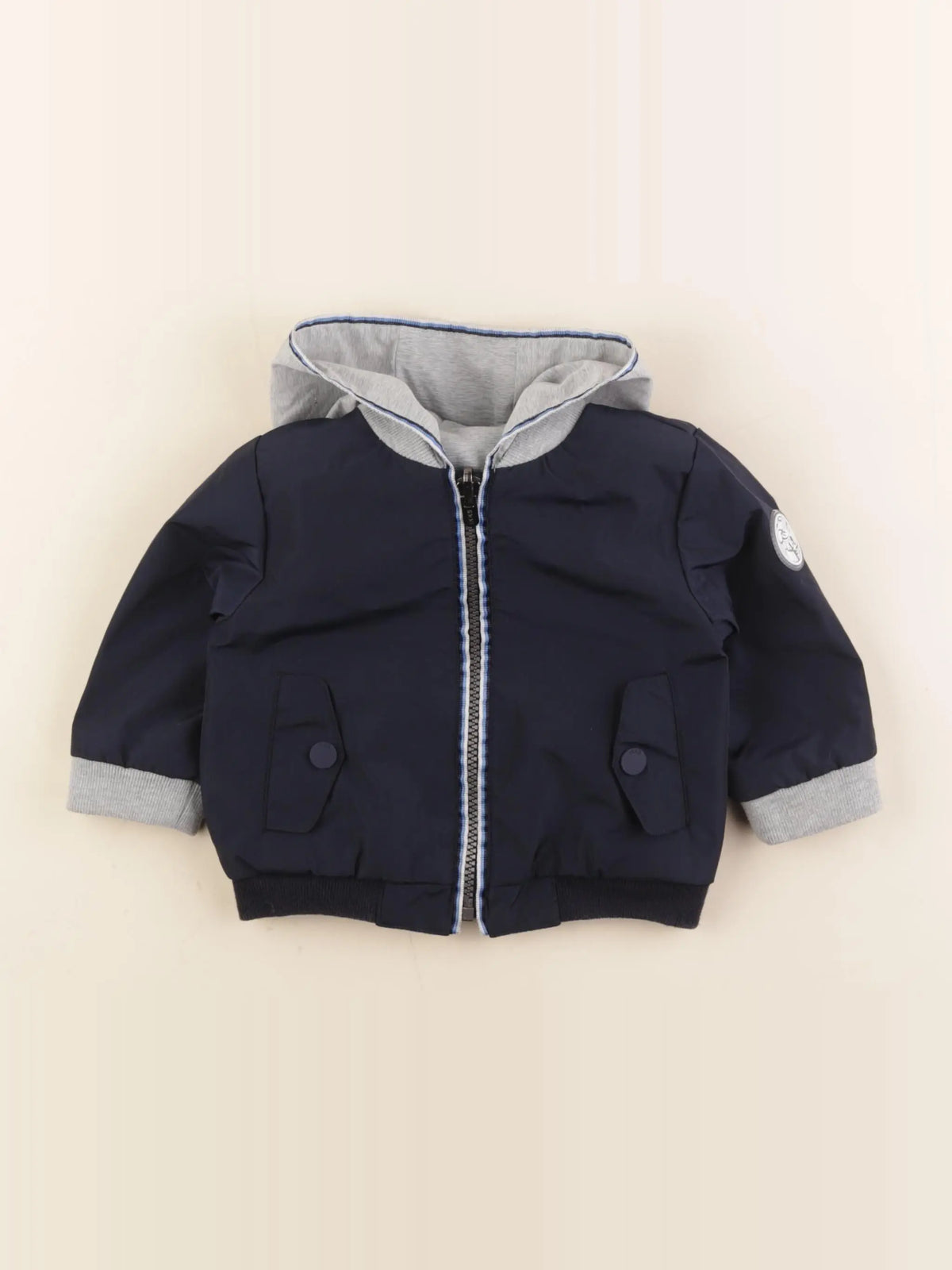 IKKS - veste réversible, imprimé au dos bleu, gris - 6 mois