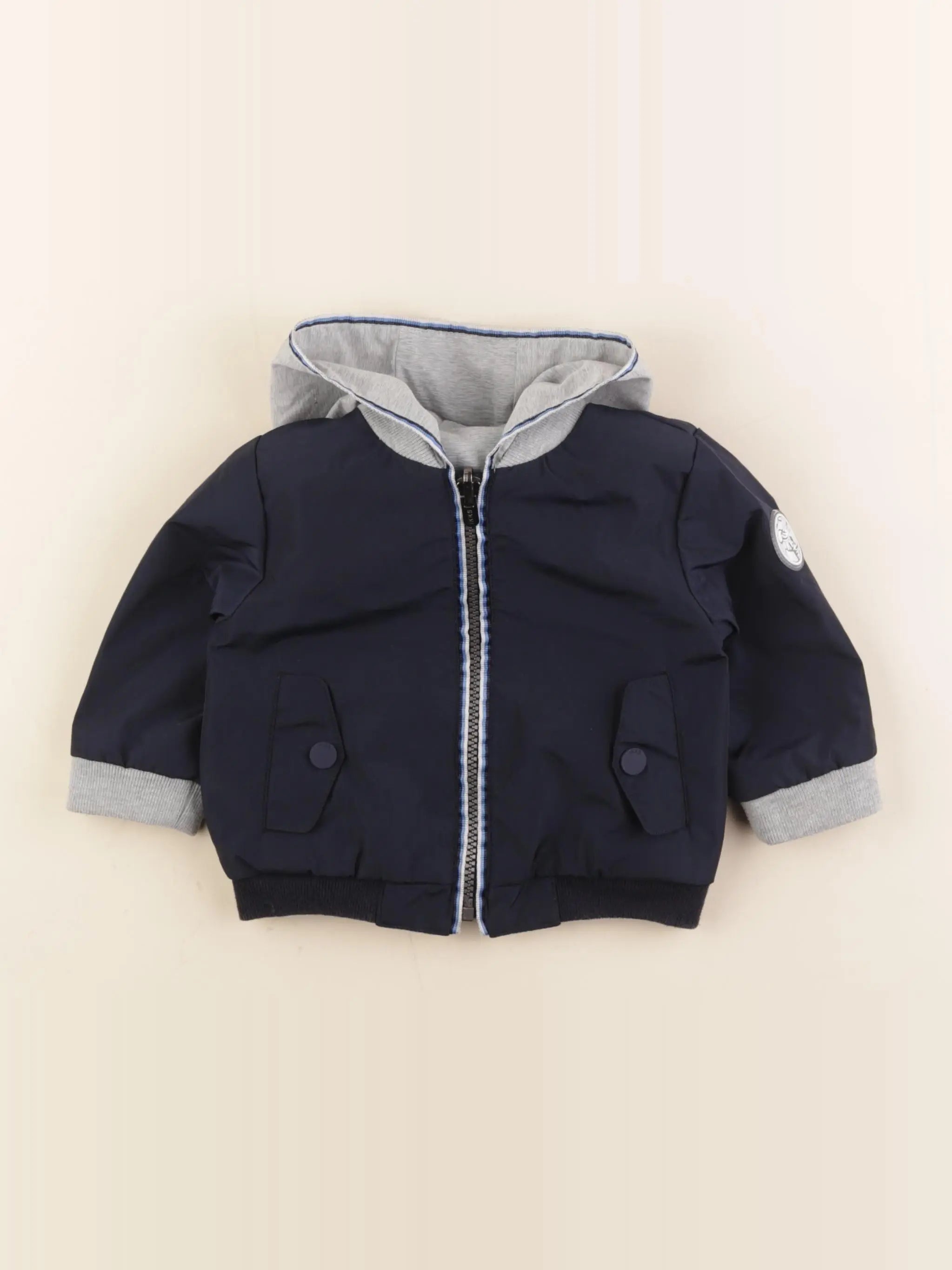 IKKS - veste réversible, imprimé au dos bleu, gris - 6 mois