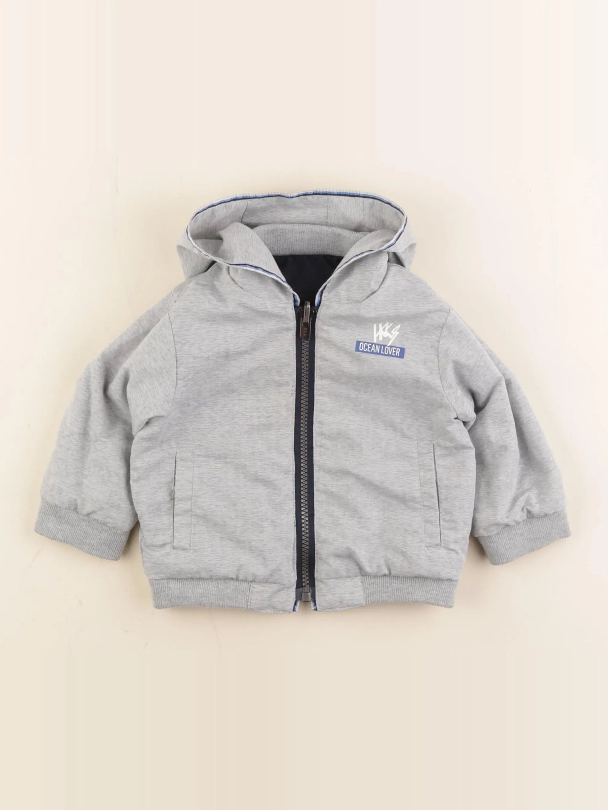 IKKS - veste réversible, imprimé au dos bleu, gris - 6 mois