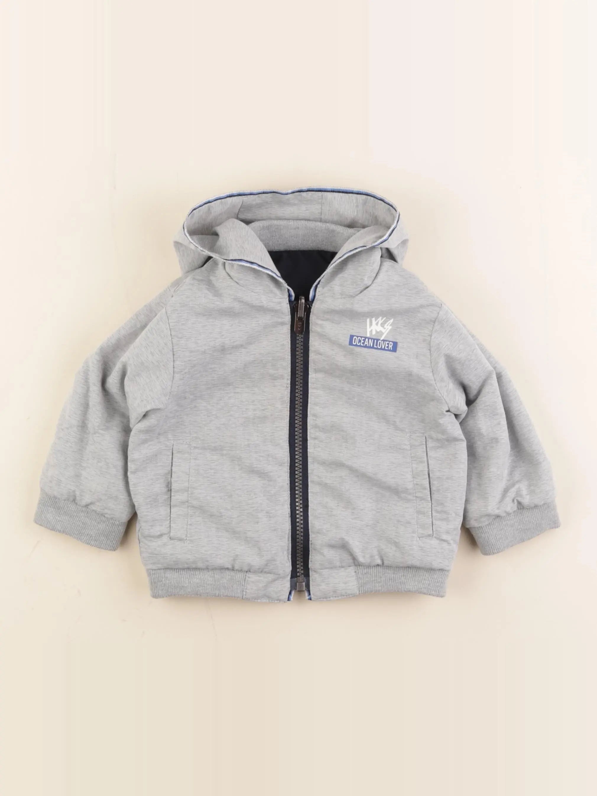 IKKS - veste réversible, imprimé au dos bleu, gris - 6 mois