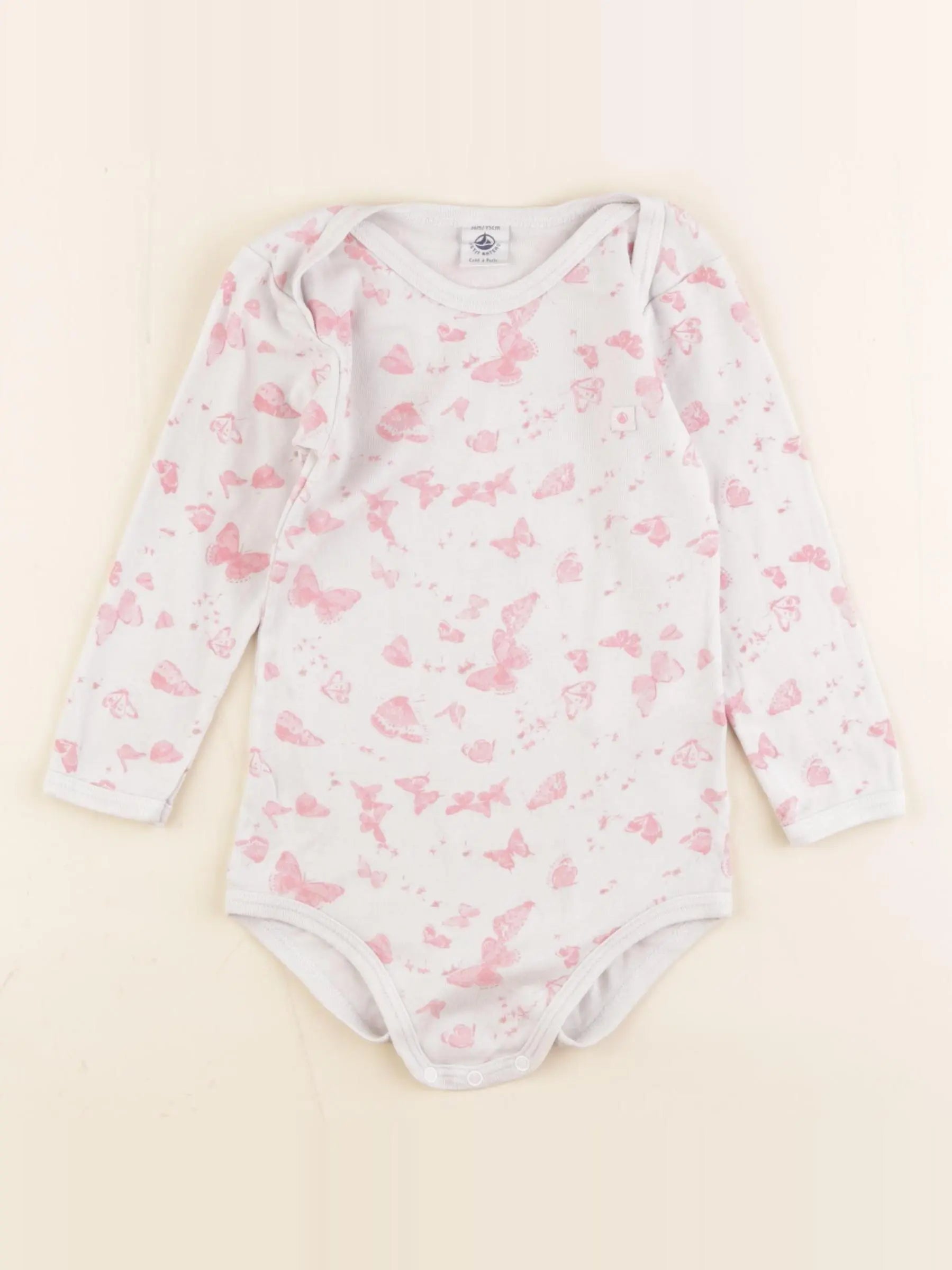 Petit Bateau - body blanc, rose - 36 mois