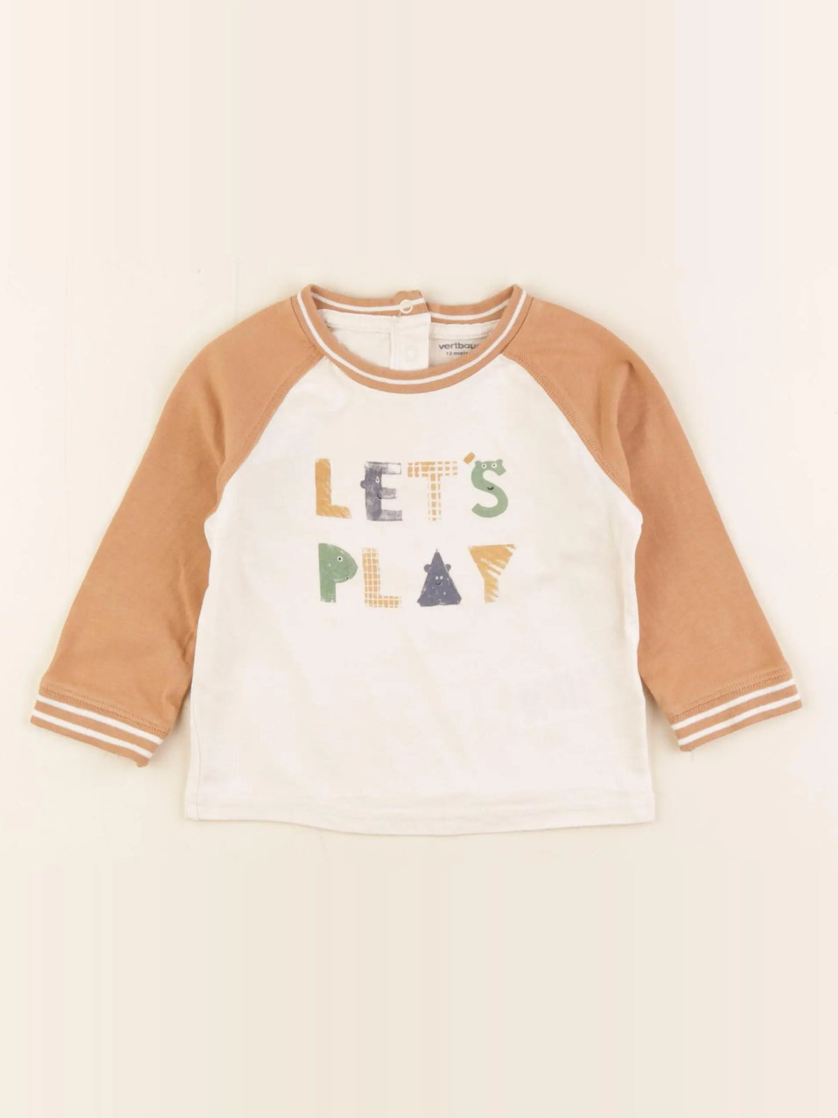 Vertbaudet - tee-shirt beige, marron - 12 mois