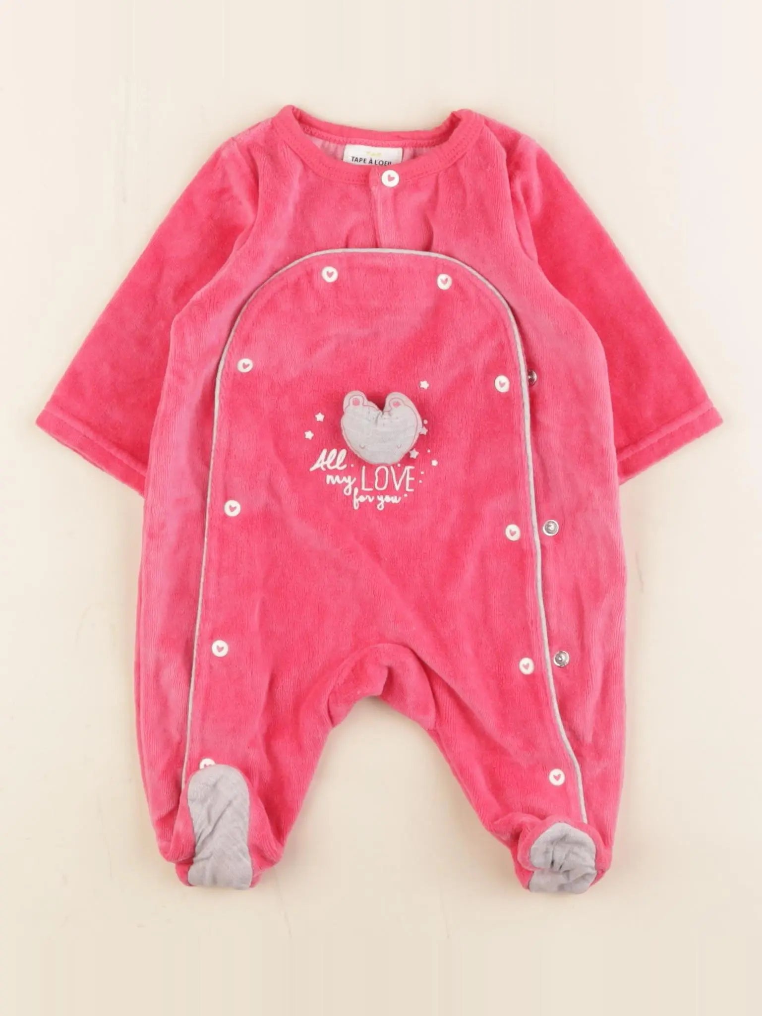 Tape à l'oeil - pyjama velours rose - 1 mois